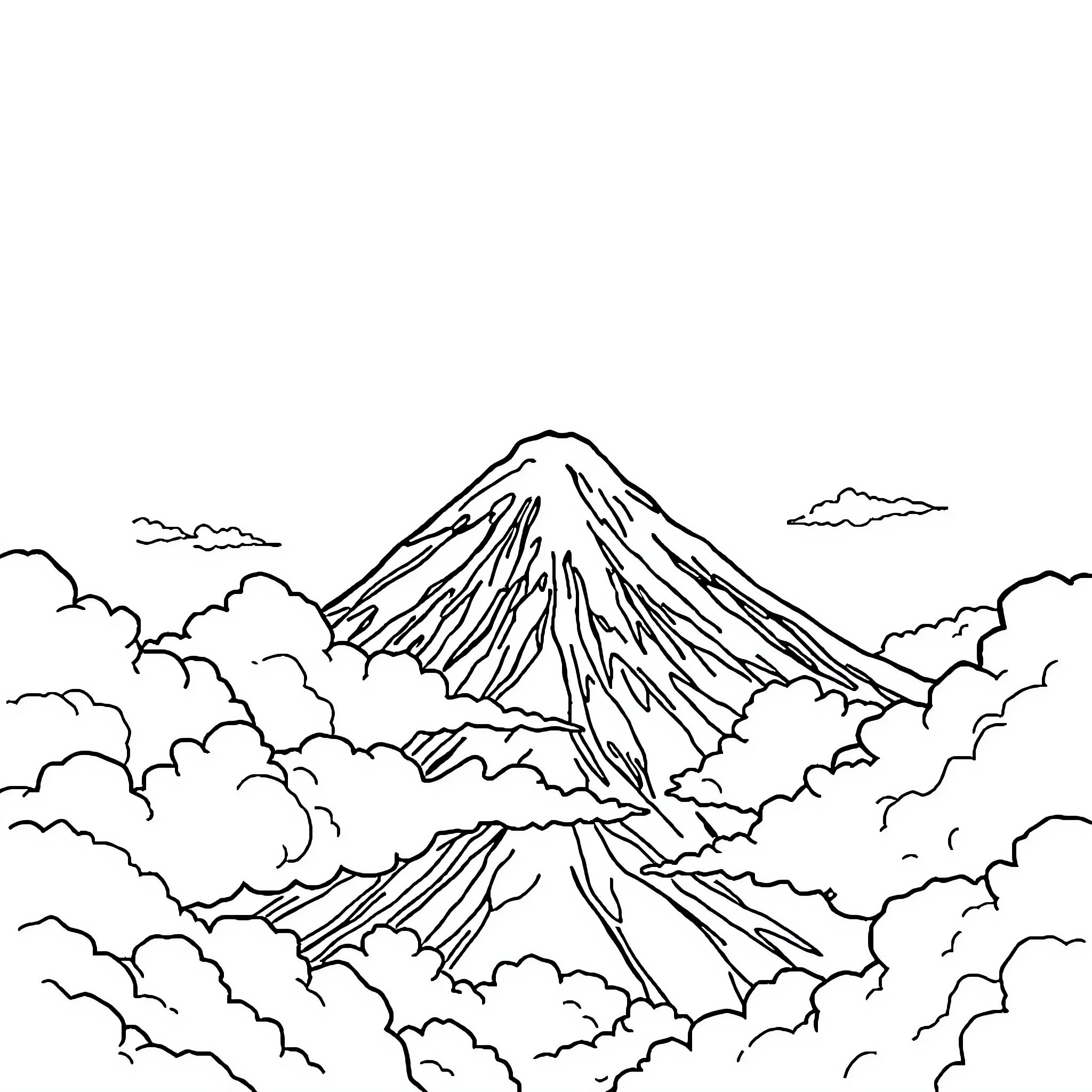 Fuji Mountain Reflected in Clouds Coloring Page (free black-and-white line drawing printable PDF for all, from beginners to advanced learners, including children, teens, adults, and seniors)