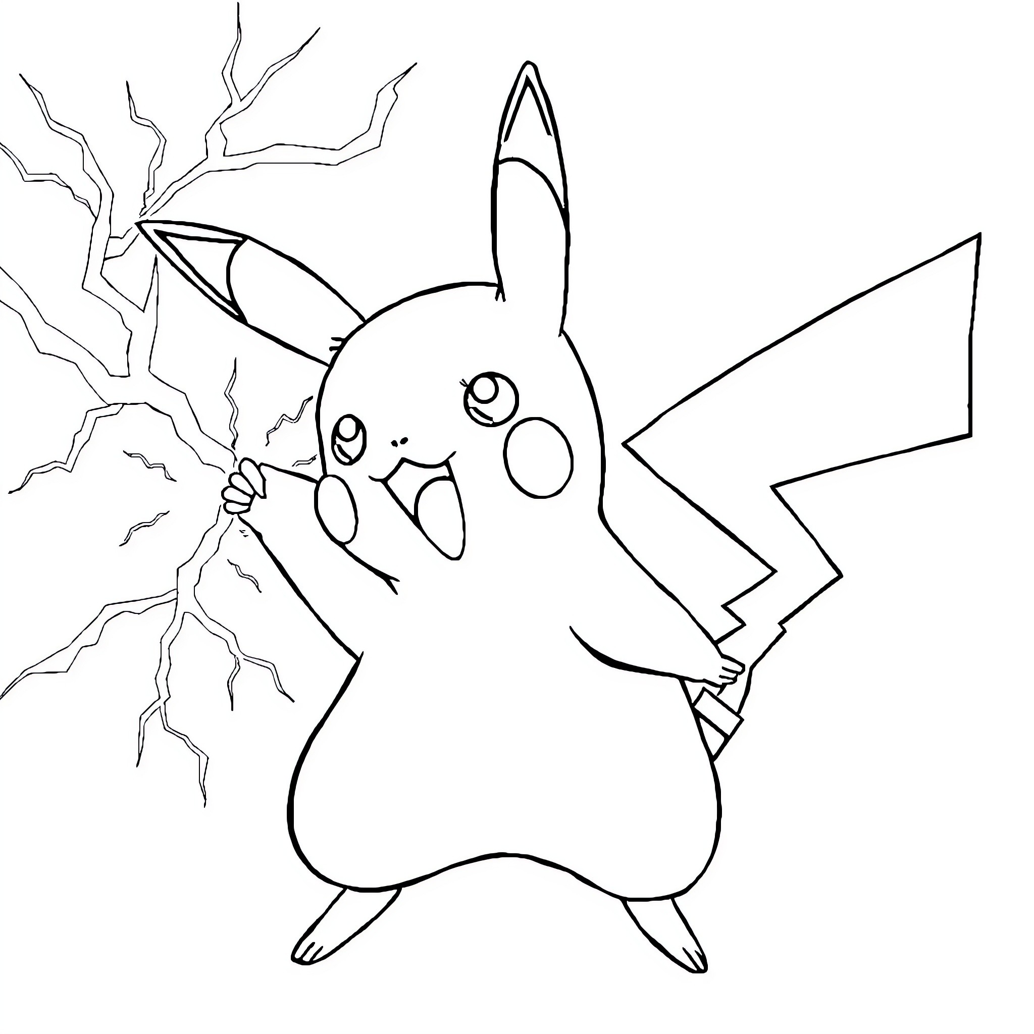 Pikachu using electric attack Coloring Page (free black-and-white line drawing printable PDF for all, from beginners to advanced learners, including children, teens, adults, and seniors)