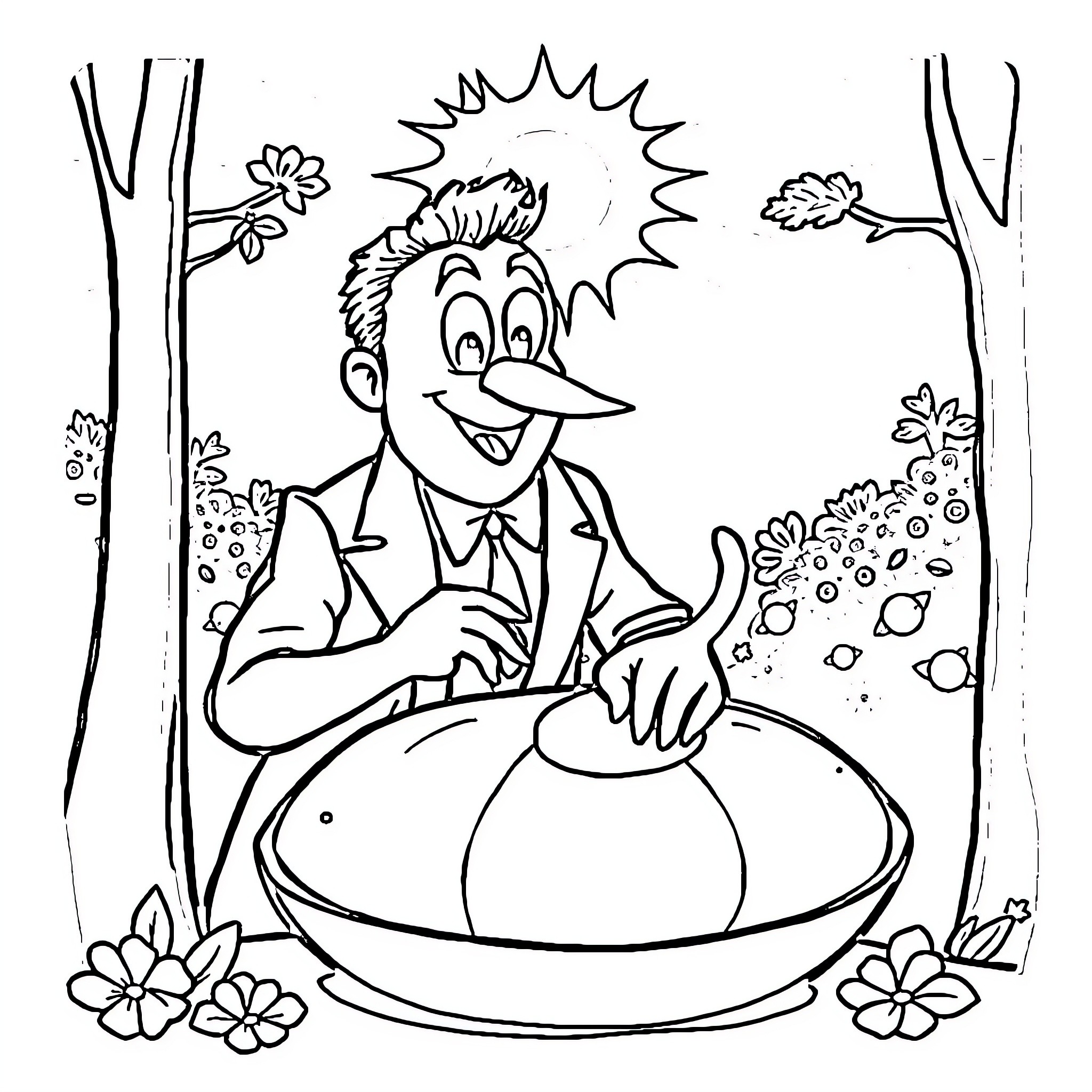 Avocat enjoying a relaxing moment in the garden Coloring Page (free black-and-white line drawing printable PDF for all, from beginners to advanced learners, including children, teens, adults, and seniors)