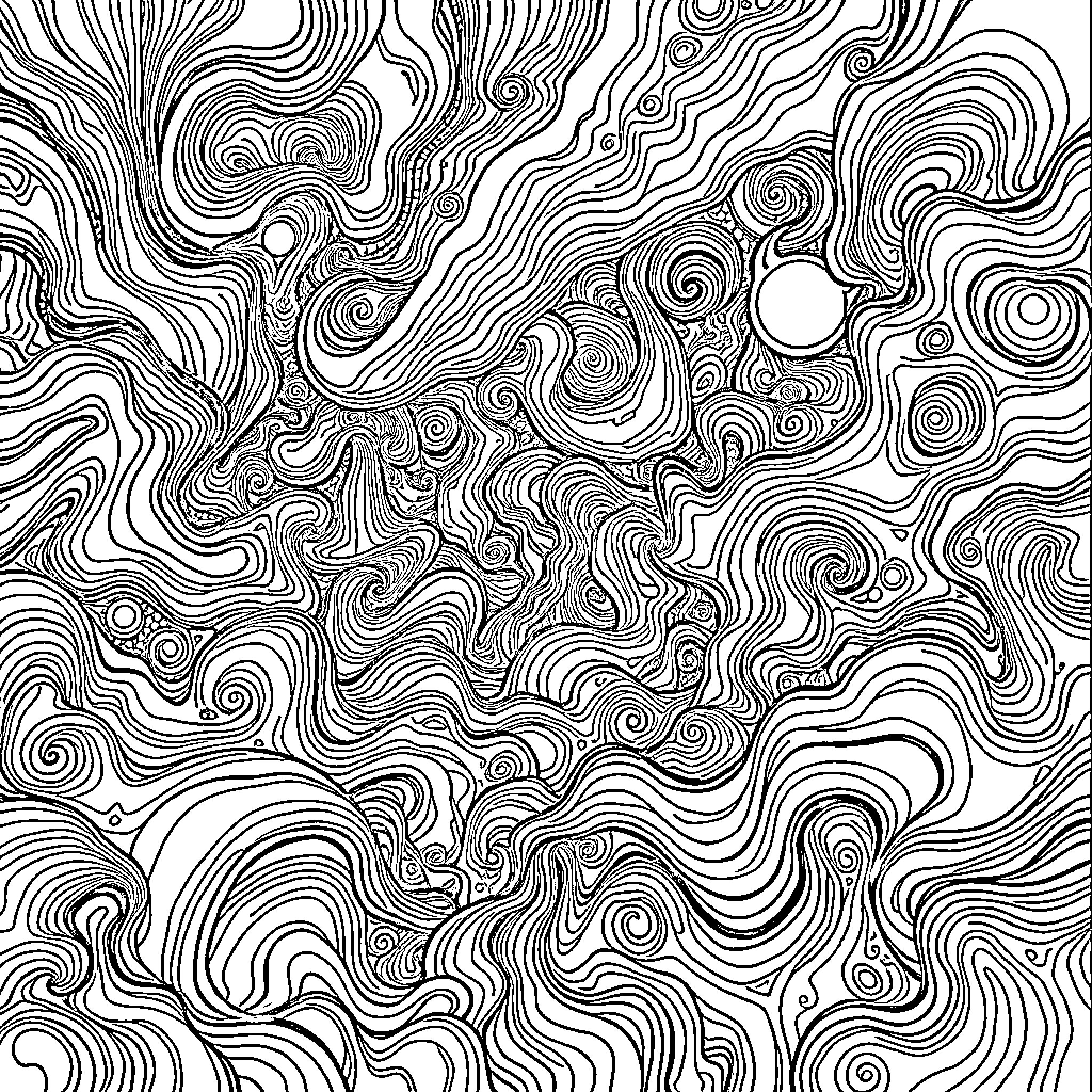 Trippy Abstract Swirling Patterns Coloring Page (free black-and-white line drawing printable PDF for all, from beginners to advanced learners, including children, teens, adults, and seniors)