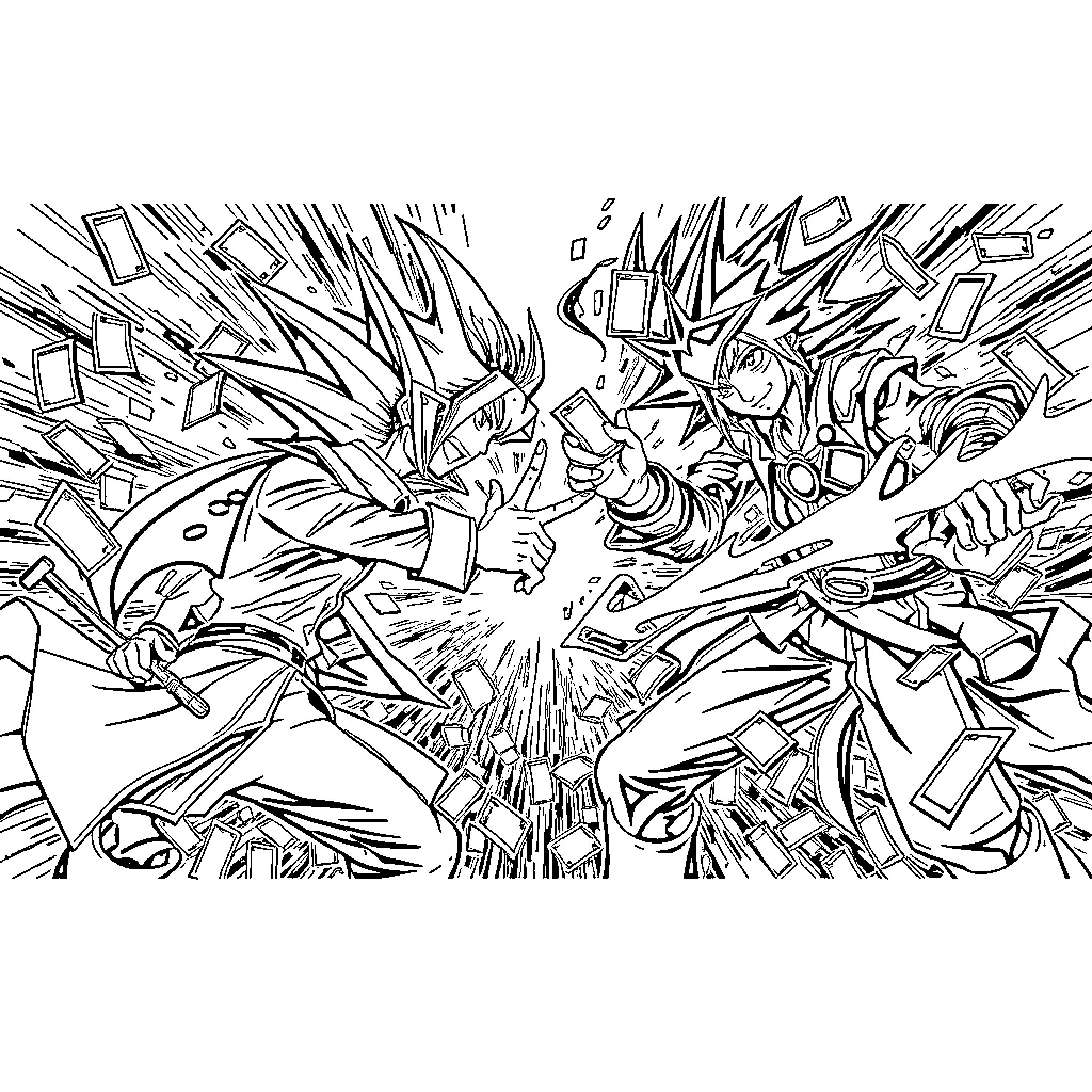 Yu-Gi-Oh: Intense Duel with Fierce Monsters Coloring Page (free black-and-white line drawing printable PDF for all, from beginners to advanced learners, including children, teens, adults, and seniors)