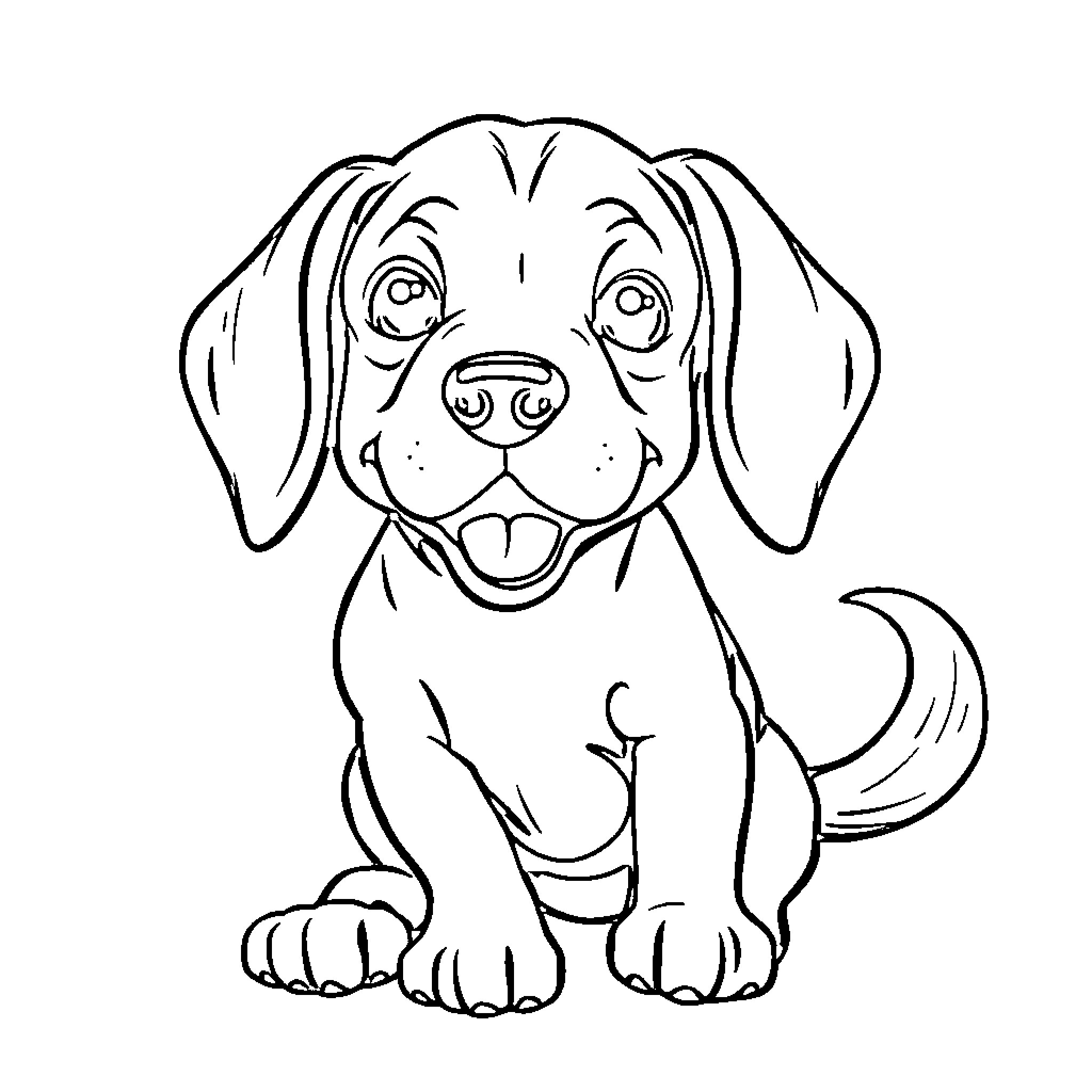 Beagle sitting and looking attentively Coloring Page (free black-and-white line drawing printable PDF for all, from beginners to advanced learners, including children, teens, adults, and seniors)