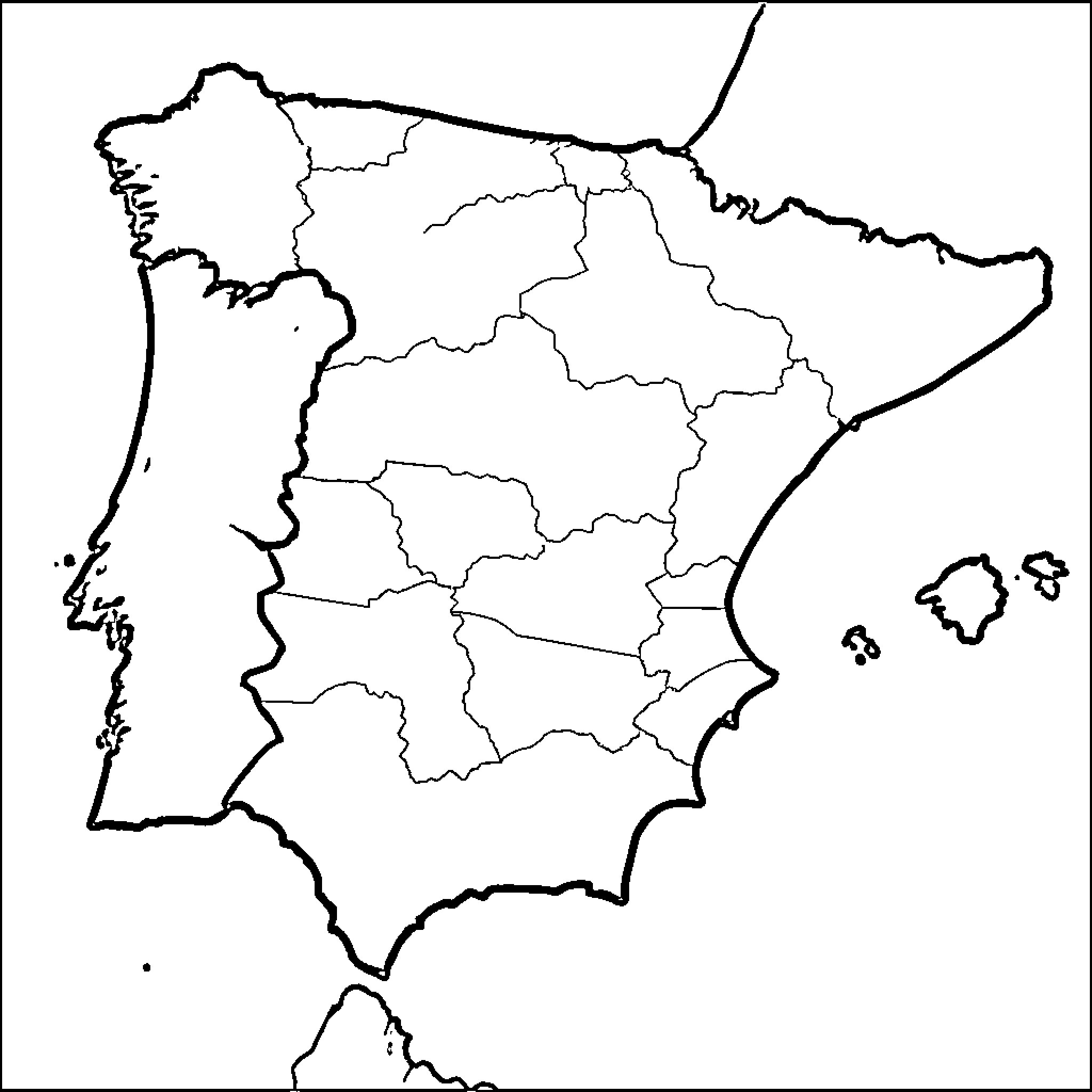 Mapa of Spain and surrounding regions Coloring Page (free black-and-white line drawing printable PDF for all, from beginners to advanced learners, including children, teens, adults, and seniors)