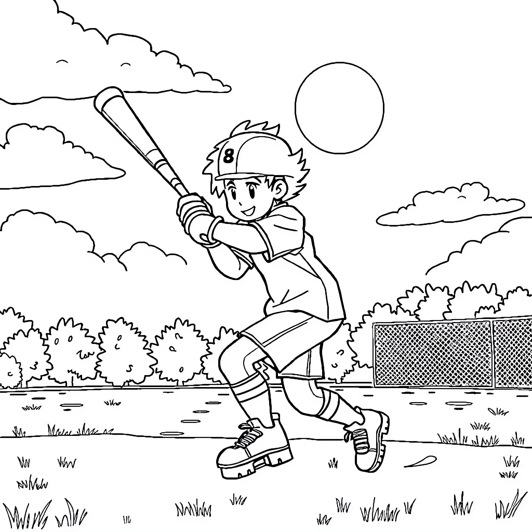 Hockey Player Enjoying the Outdoors Coloring Page (free black-and-white line drawing printable PDF for all, from beginners to advanced learners, including children, teens, adults, and seniors)