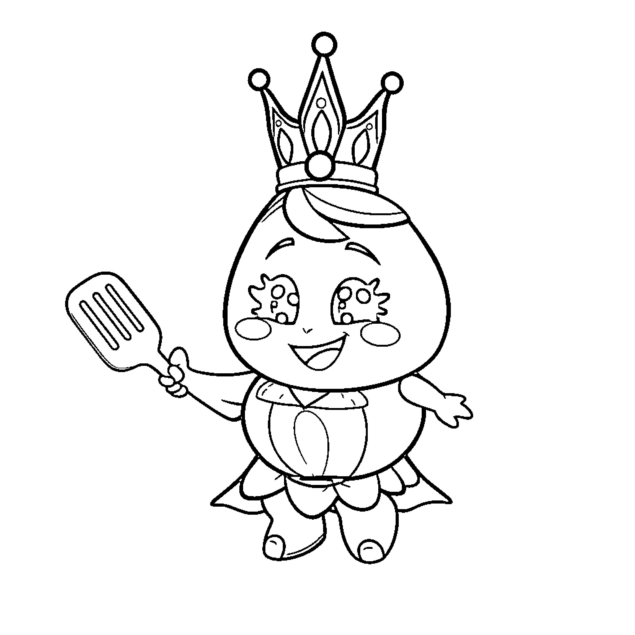 Onion Queen Cooking with Enthusiasm Coloring Page (free black-and-white line drawing printable PDF for all, from beginners to advanced learners, including children, teens, adults, and seniors)