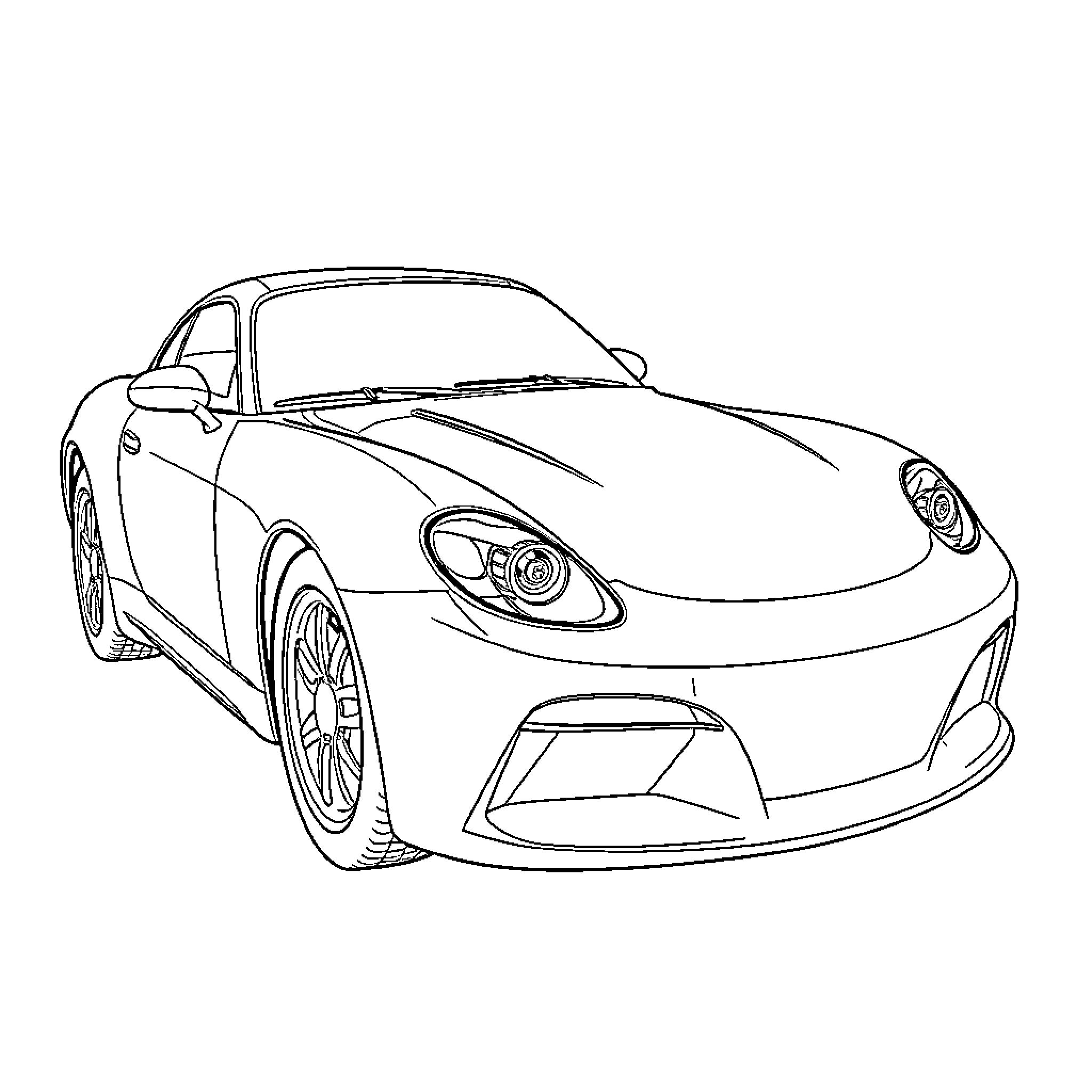Car with distinctive design on road Coloring Page (free black-and-white line drawing printable PDF for all, from beginners to advanced learners, including children, teens, adults, and seniors)