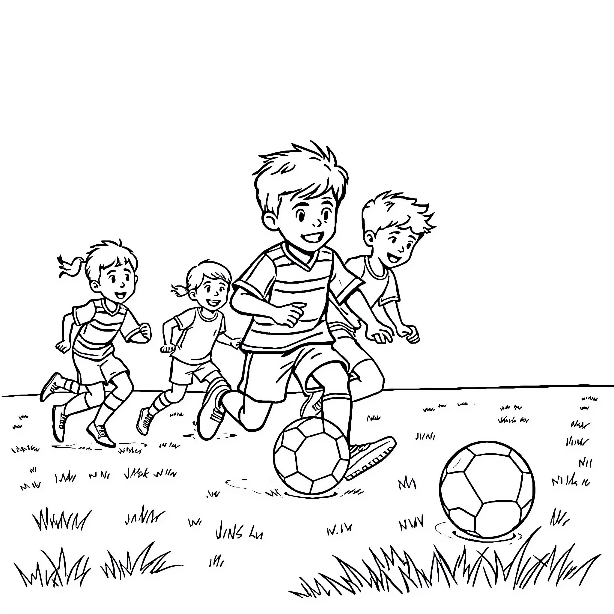 Football players in action on the field Coloring Page (free black-and-white line drawing printable PDF for all, from beginners to advanced learners, including children, teens, adults, and seniors)