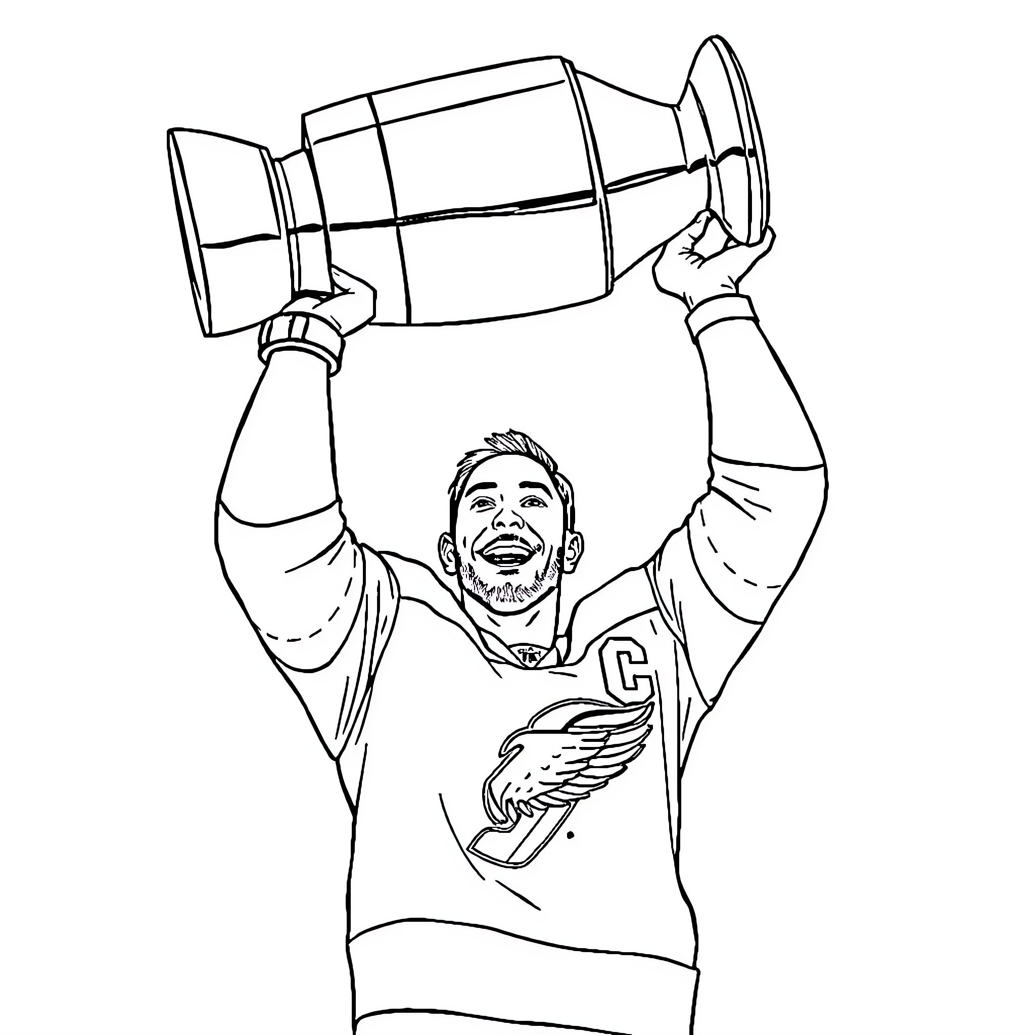 Brad Marchand celebrates hockey trophy victory Coloring Page (free black-and-white line drawing printable PDF for all, from beginners to advanced learners, including children, teens, adults, and seniors)