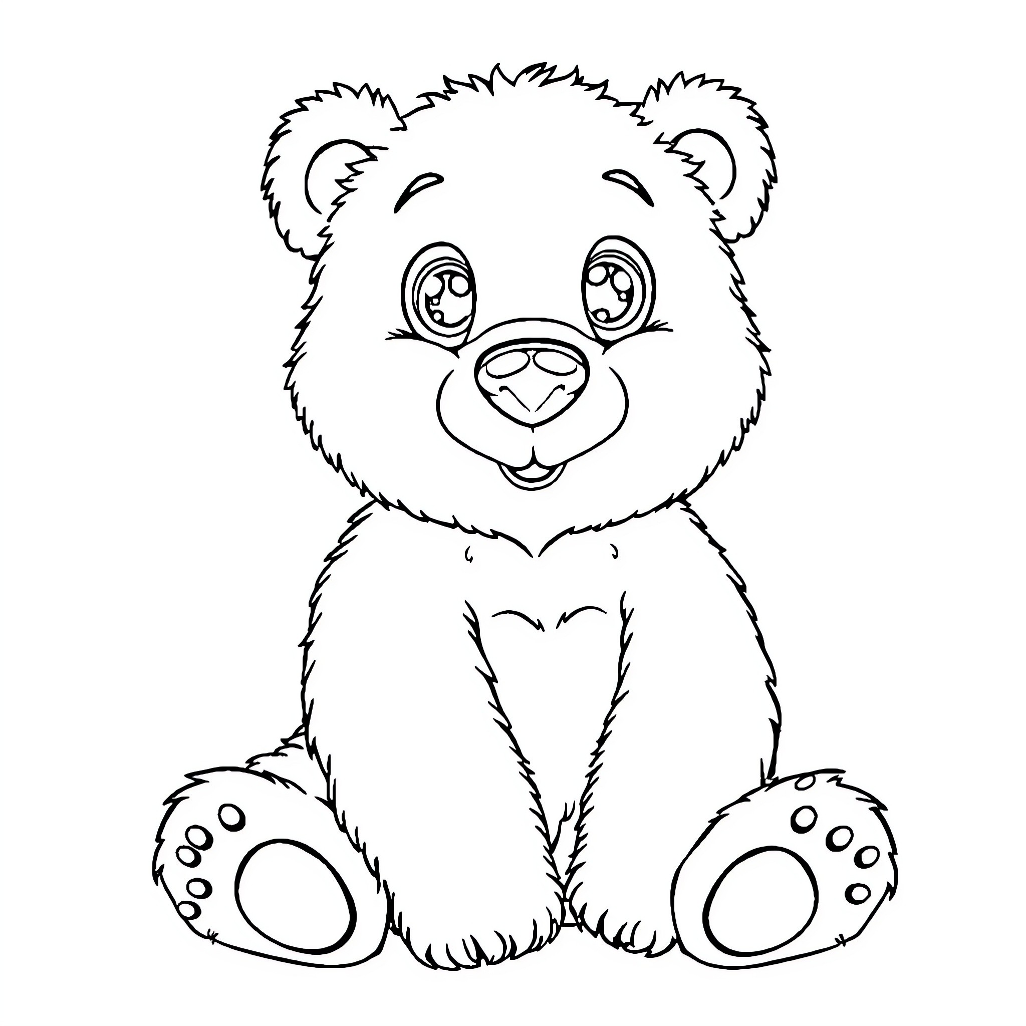 Bear sitting and looking cheerful Coloring Page (free black-and-white line drawing printable PDF for all, from beginners to advanced learners, including children, teens, adults, and seniors)