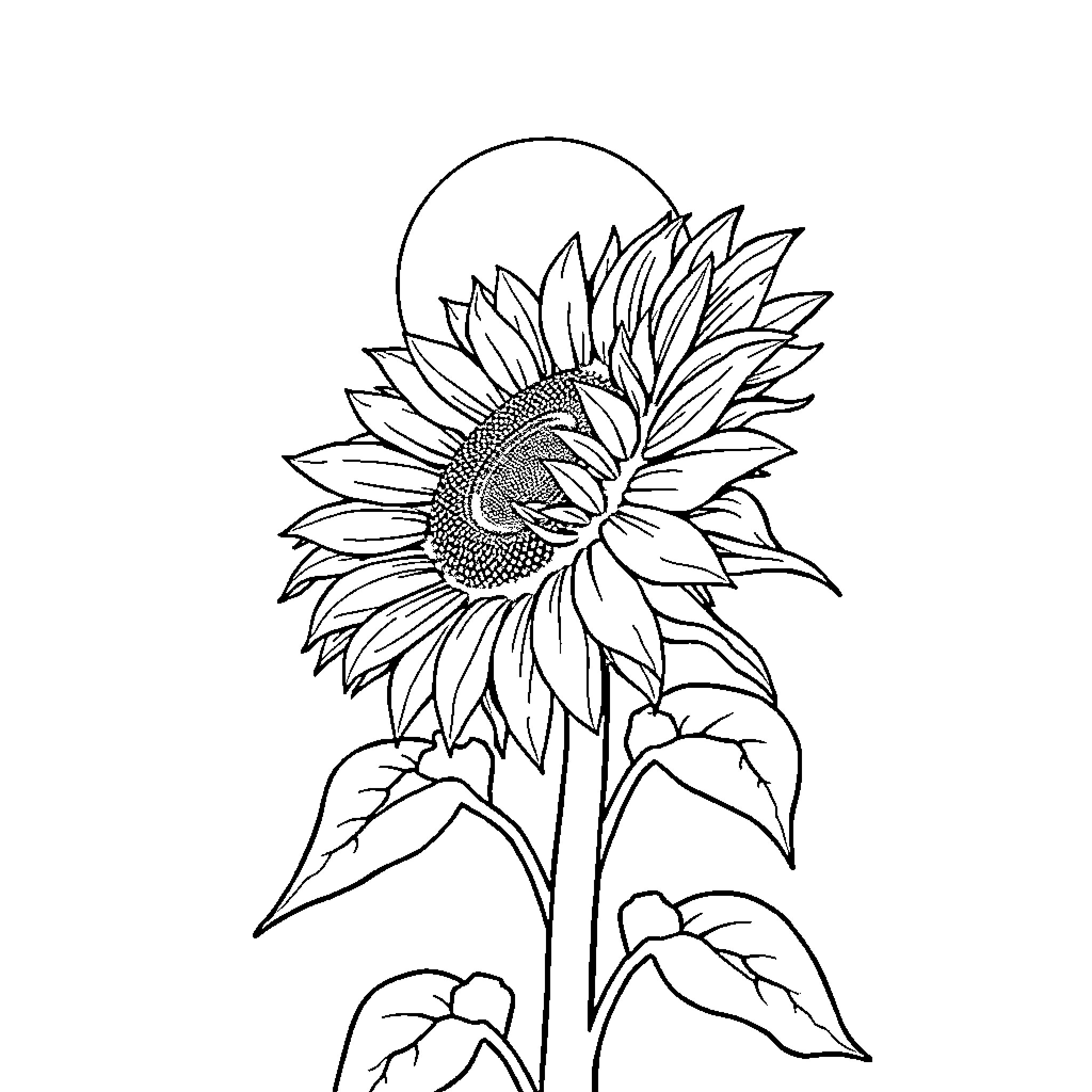 Sunflower blooming beautifully in the garden Coloring Page (free black-and-white line drawing printable PDF for all, from beginners to advanced learners, including children, teens, adults, and seniors)