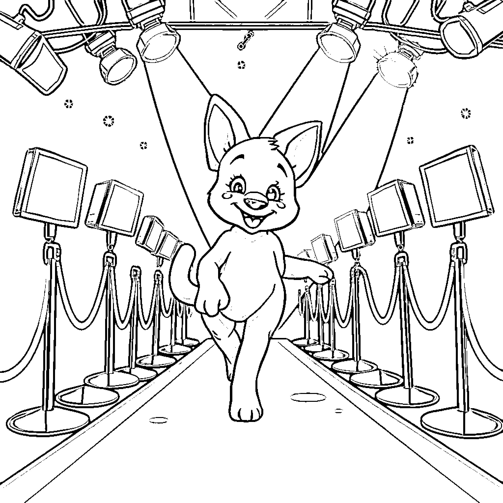 Bluey's Glamorous Premiere Coloring Page (free black-and-white line drawing printable PDF for all, from beginners to advanced learners, including children, teens, adults, and seniors)