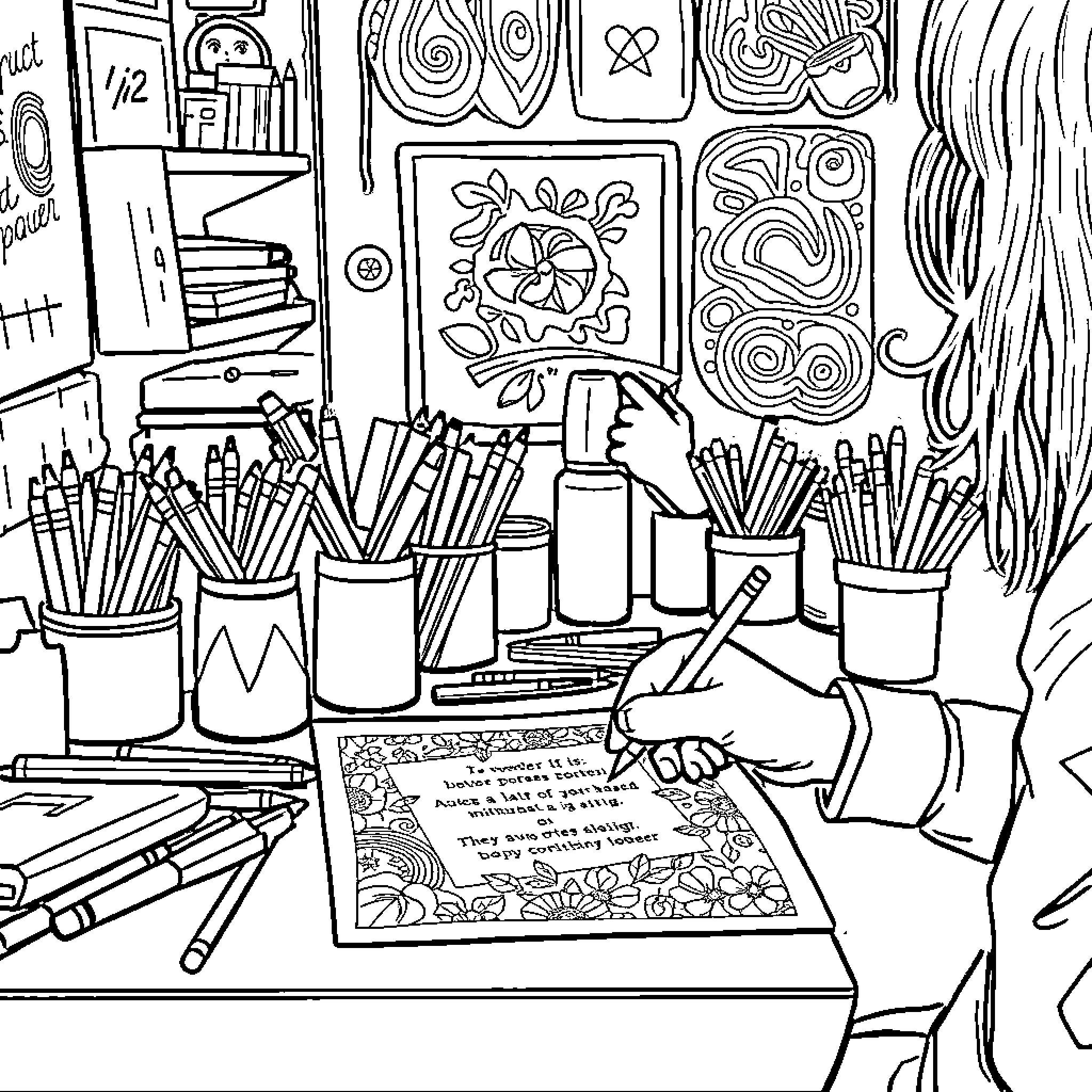 Proverbs of Creative Expression Coloring Page (free black-and-white line drawing printable PDF for all, from beginners to advanced learners, including children, teens, adults, and seniors)