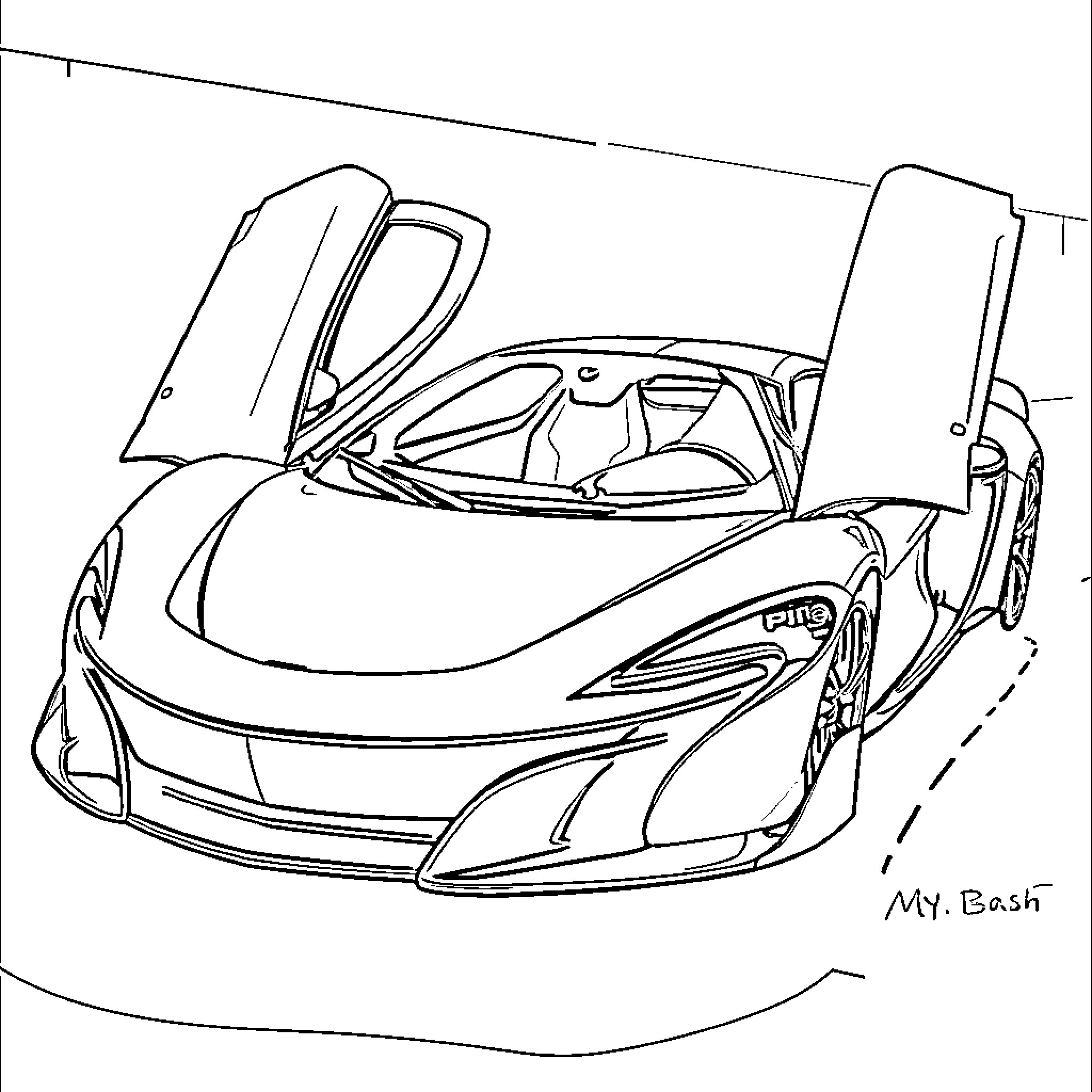 Mclaren P1 supercar with dramatic design Coloring Page (free black-and-white line drawing printable PDF for all, from beginners to advanced learners, including children, teens, adults, and seniors)