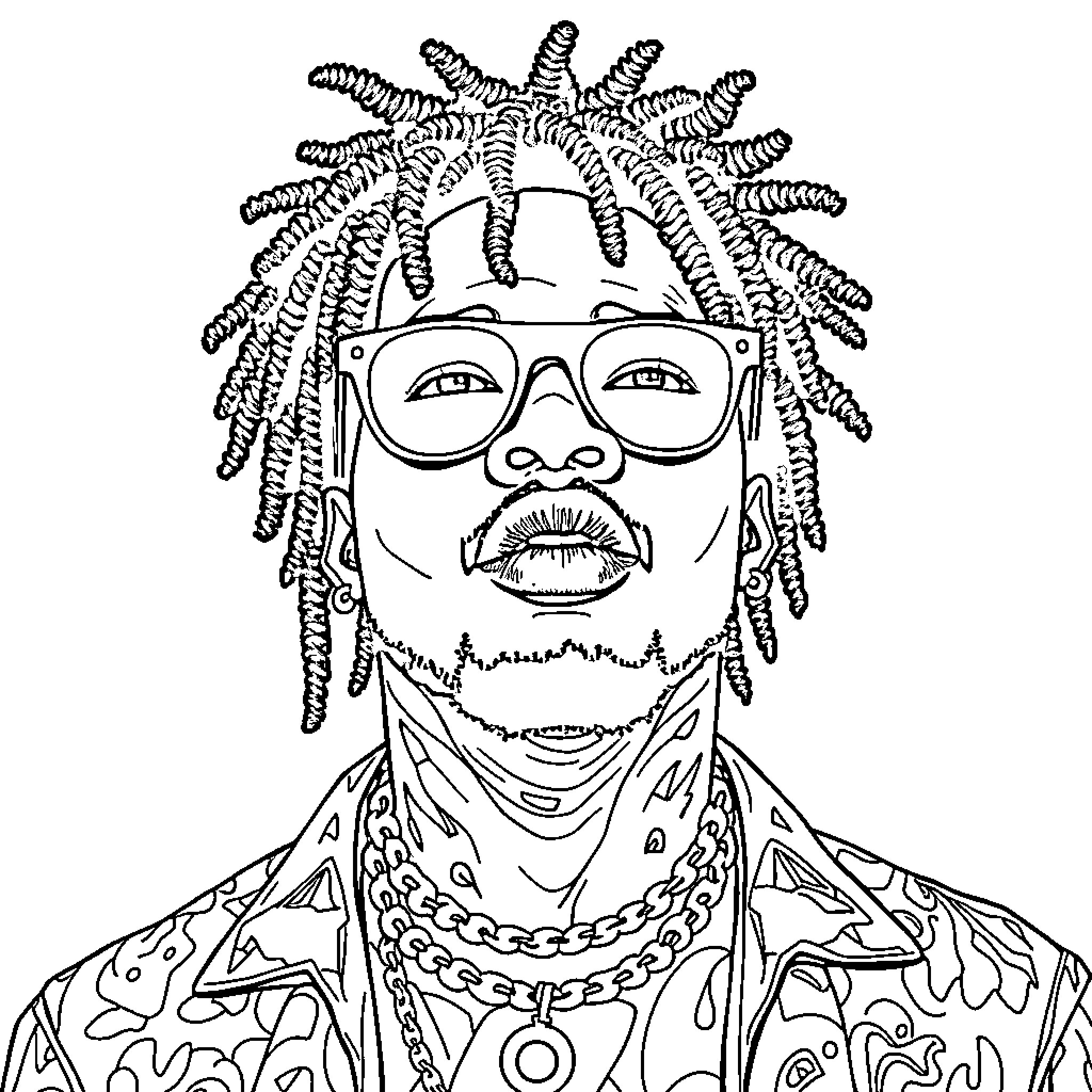 Trippie Redd's Eccentric Artistic Expression Coloring Page (free black-and-white line drawing printable PDF for all, from beginners to advanced learners, including children, teens, adults, and seniors)