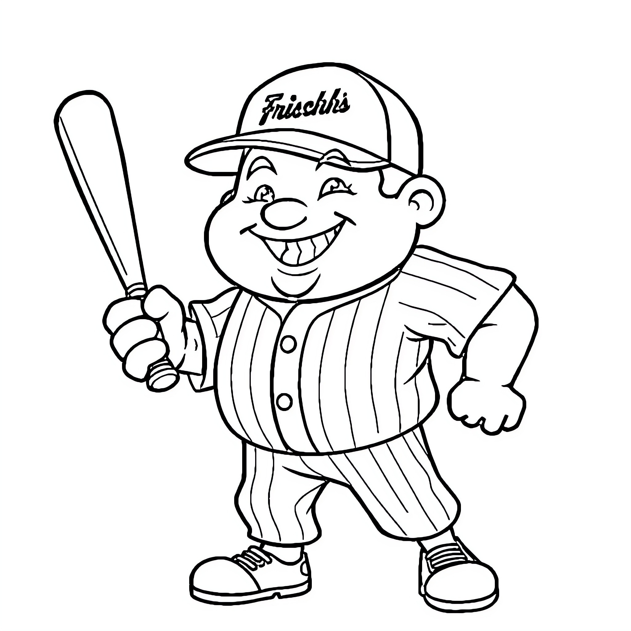 Big Boy Baseball Player with Bat and Uniform Coloring Page (free black-and-white line drawing printable PDF for all, from beginners to advanced learners, including children, teens, adults, and seniors)
