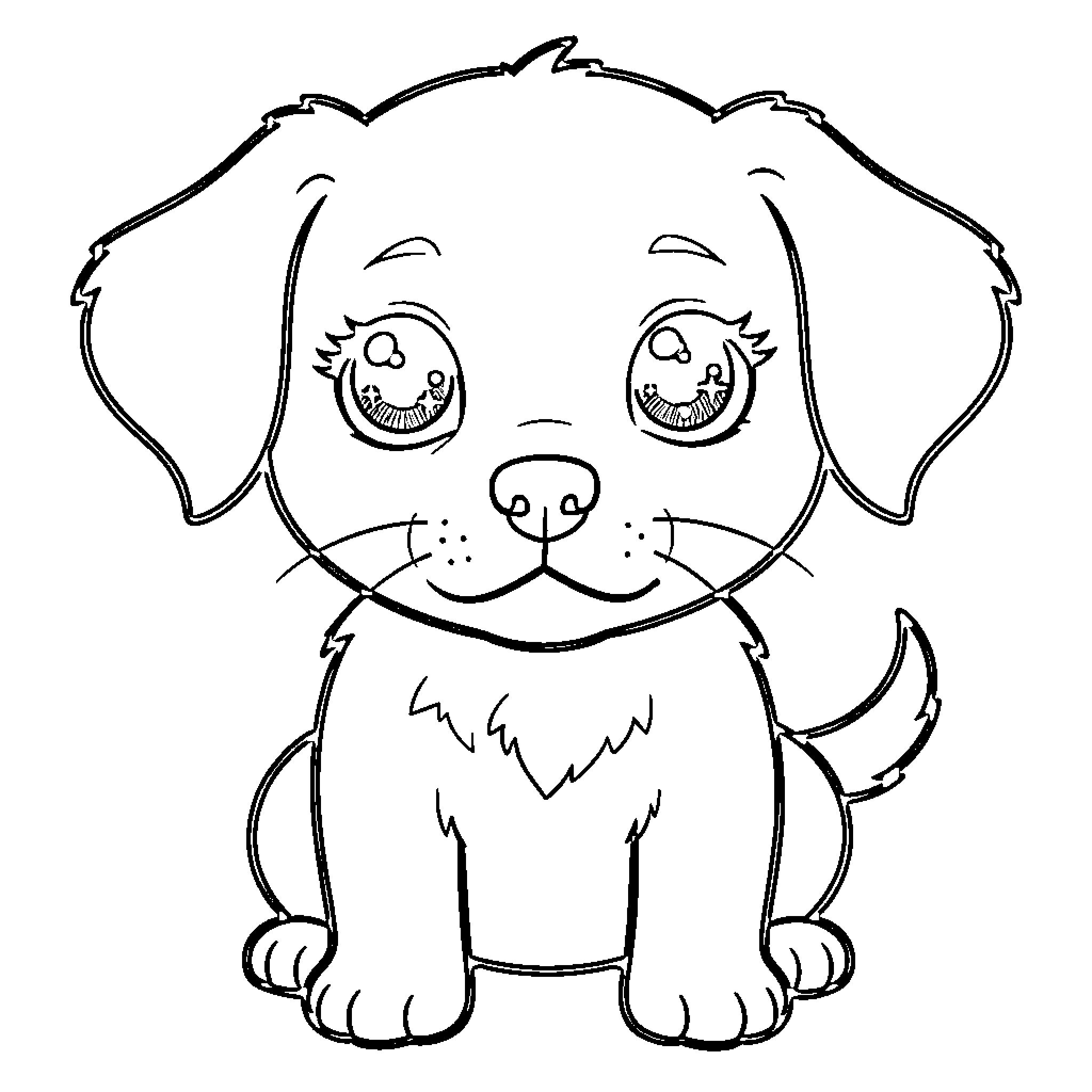 Cute cartoon puppy with a happy expression Coloring Page (free black-and-white line drawing printable PDF for all, from beginners to advanced learners, including children, teens, adults, and seniors)