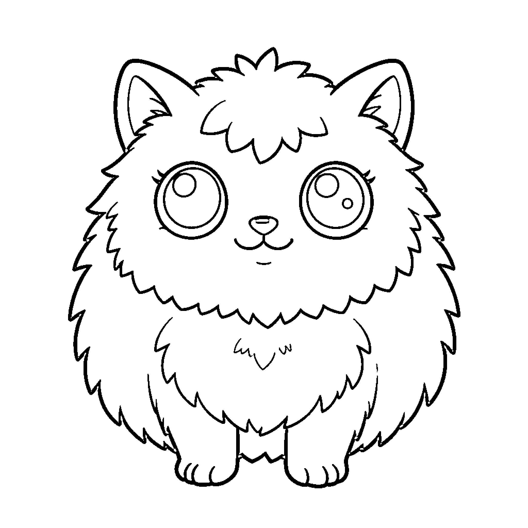 Creature sitting with wide eyes and a smile Coloring Page (free black-and-white line drawing printable PDF for all, from beginners to advanced learners, including children, teens, adults, and seniors)