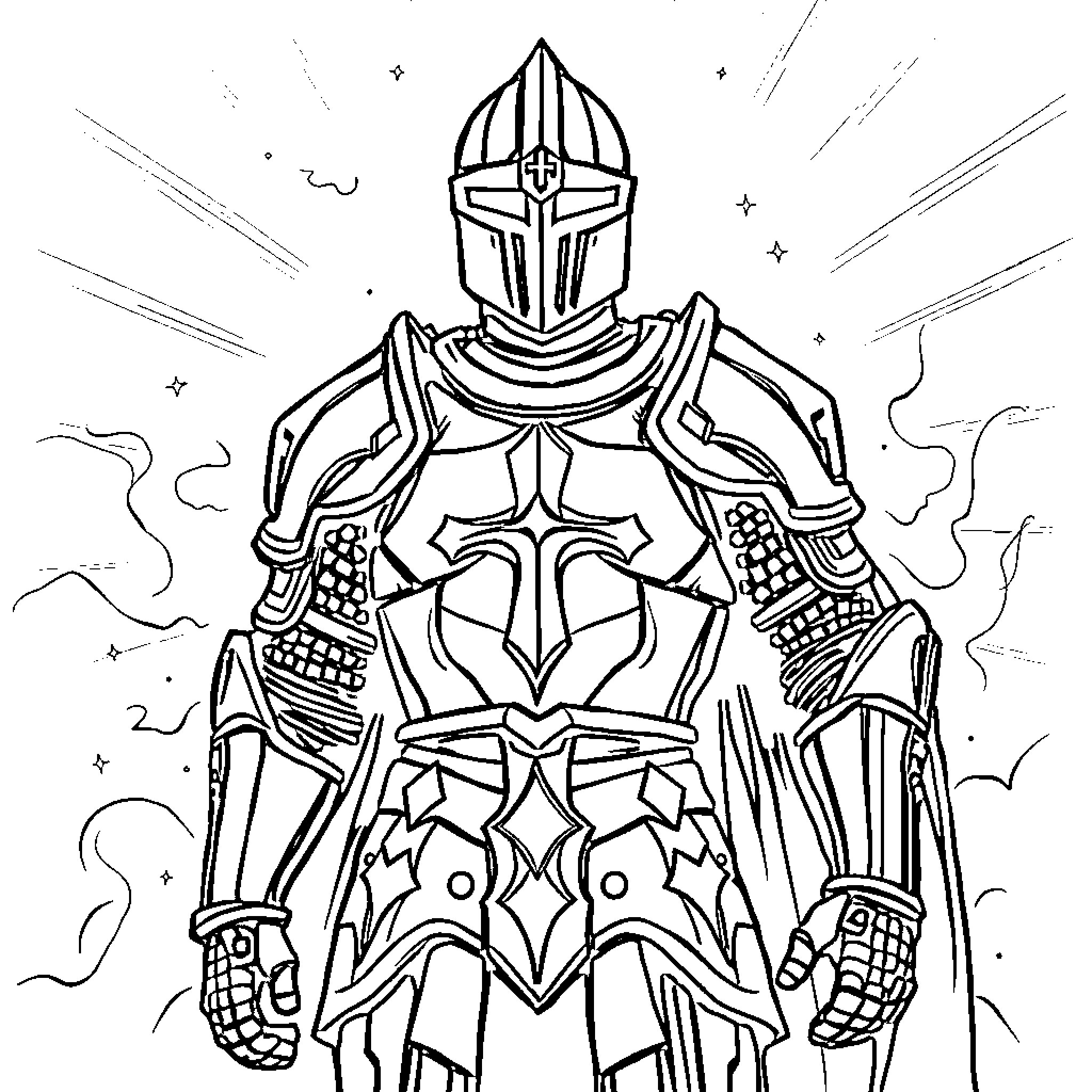 Armor of a Powerful Warrior Coloring Page (free black-and-white line drawing printable PDF for all, from beginners to advanced learners, including children, teens, adults, and seniors)
