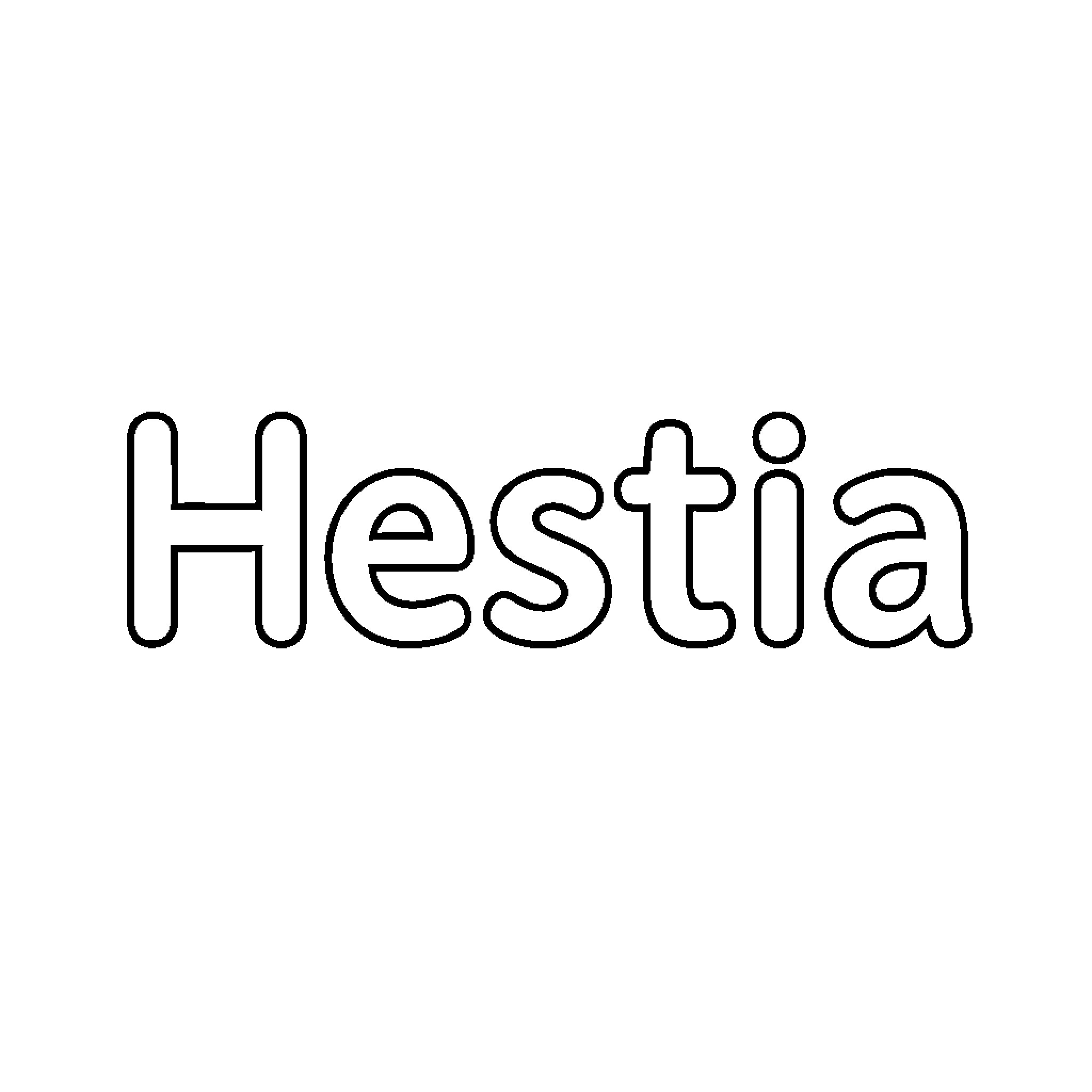 Hestia text written in outlined bubble letters Coloring Page (free black-and-white line drawing printable PDF for all, from beginners to advanced learners, including children, teens, adults, and seniors)