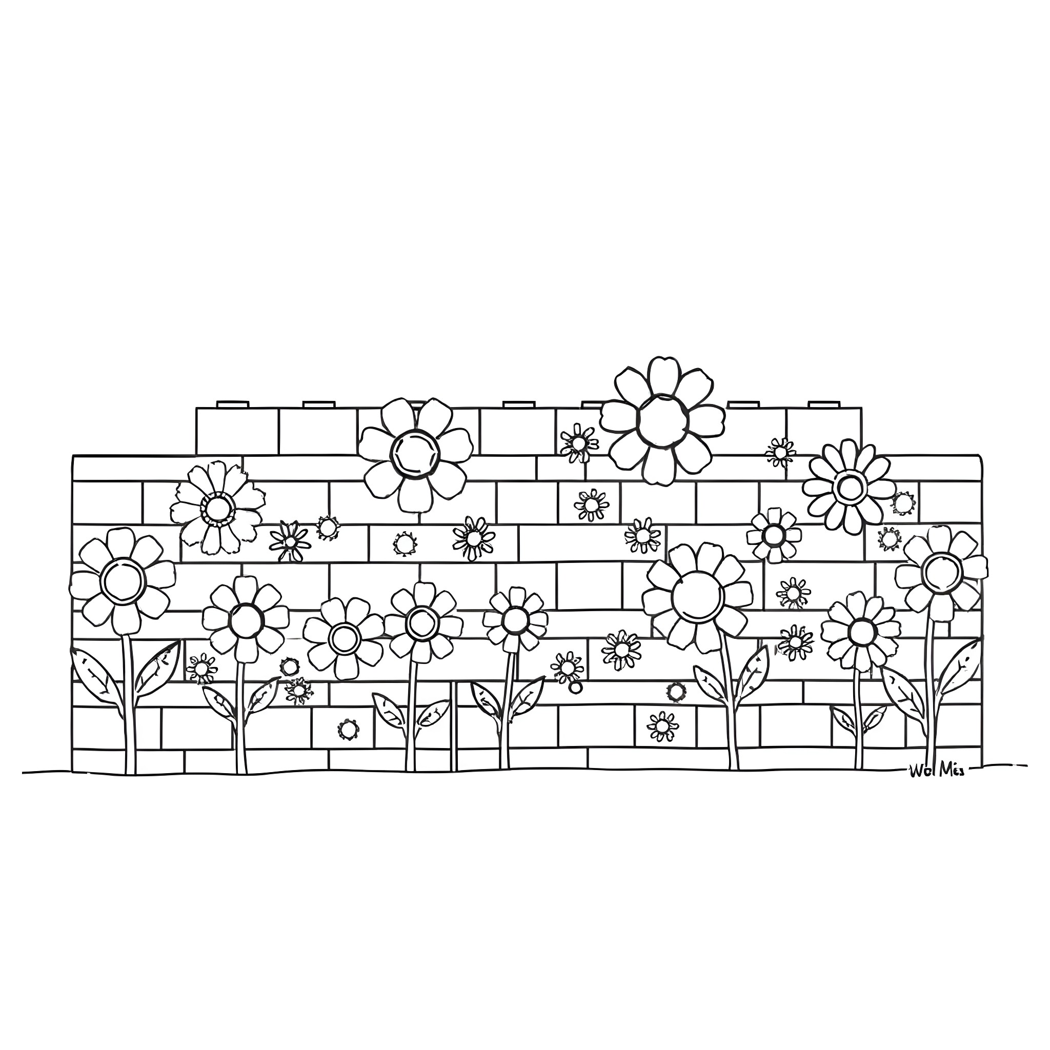 Flower Patch in a Vibrant Field Coloring Page (free black-and-white line drawing printable PDF for all, from beginners to advanced learners, including children, teens, adults, and seniors)