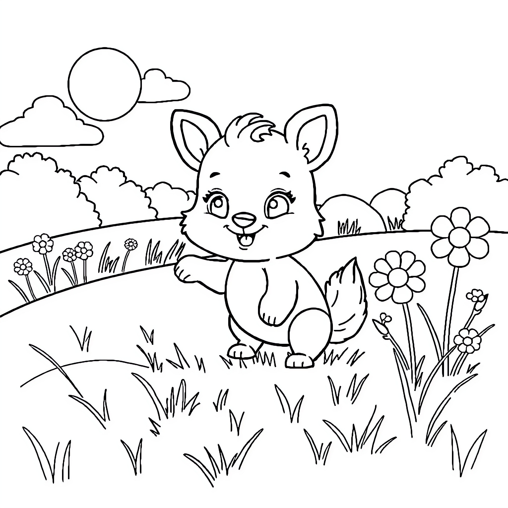 Animal enjoying nature in the outdoors Coloring Page (free black-and-white line drawing printable PDF for all, from beginners to advanced learners, including children, teens, adults, and seniors)