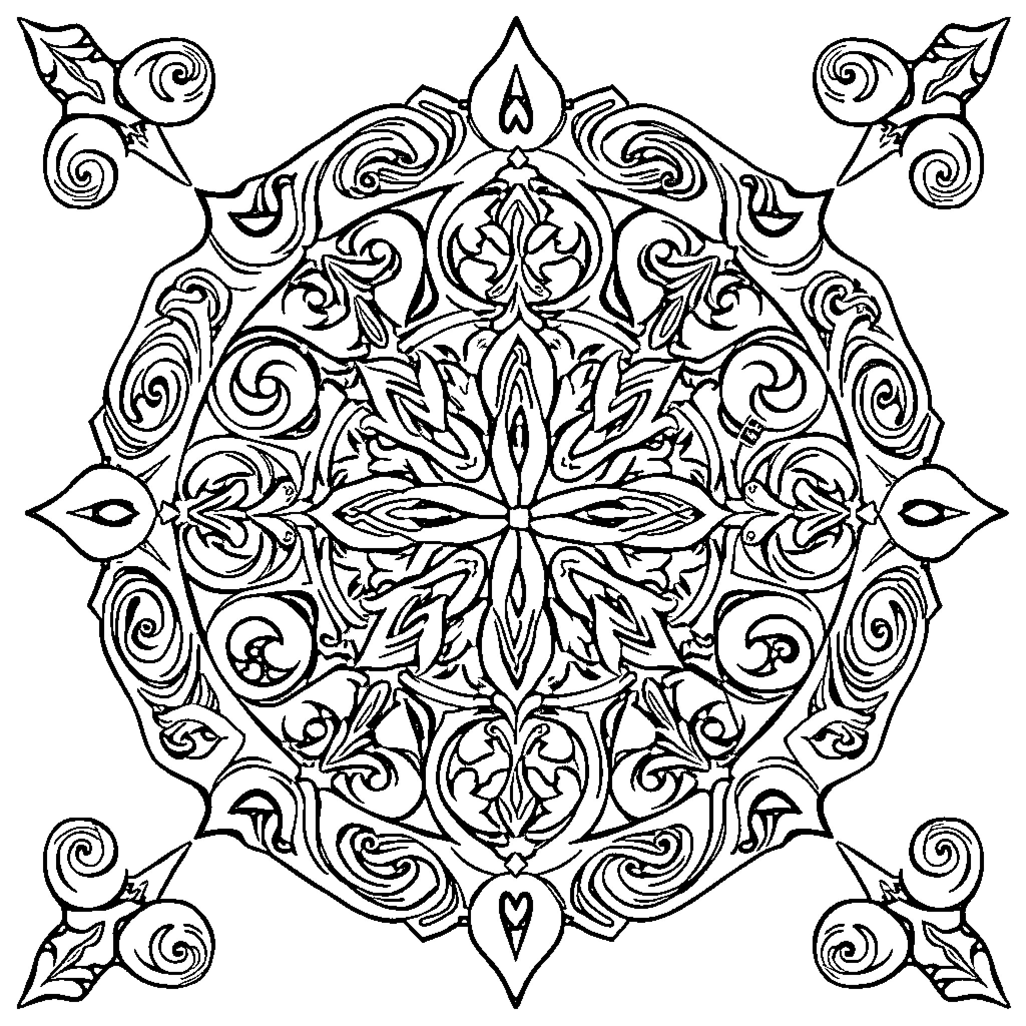 Norse Pattern of Intricate Floral Designs Coloring Page (free black-and-white line drawing printable PDF for all, from beginners to advanced learners, including children, teens, adults, and seniors)