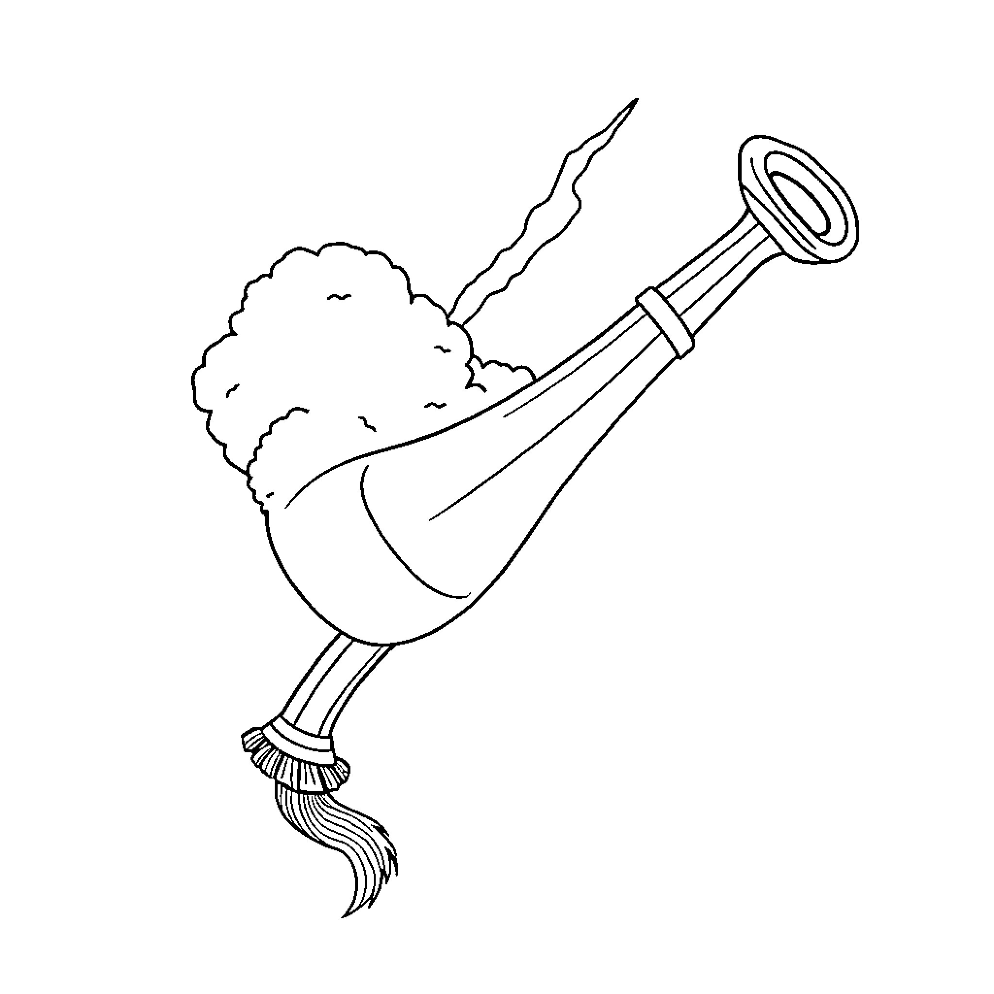 Shofar being blown by a person Coloring Page (free black-and-white line drawing printable PDF for all, from beginners to advanced learners, including children, teens, adults, and seniors)