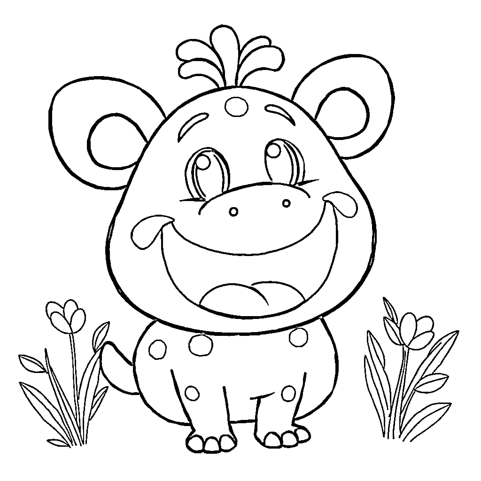 Labubu's Happy Doodle Creature Coloring Page (free black-and-white line drawing printable PDF for all, from beginners to advanced learners, including children, teens, adults, and seniors)