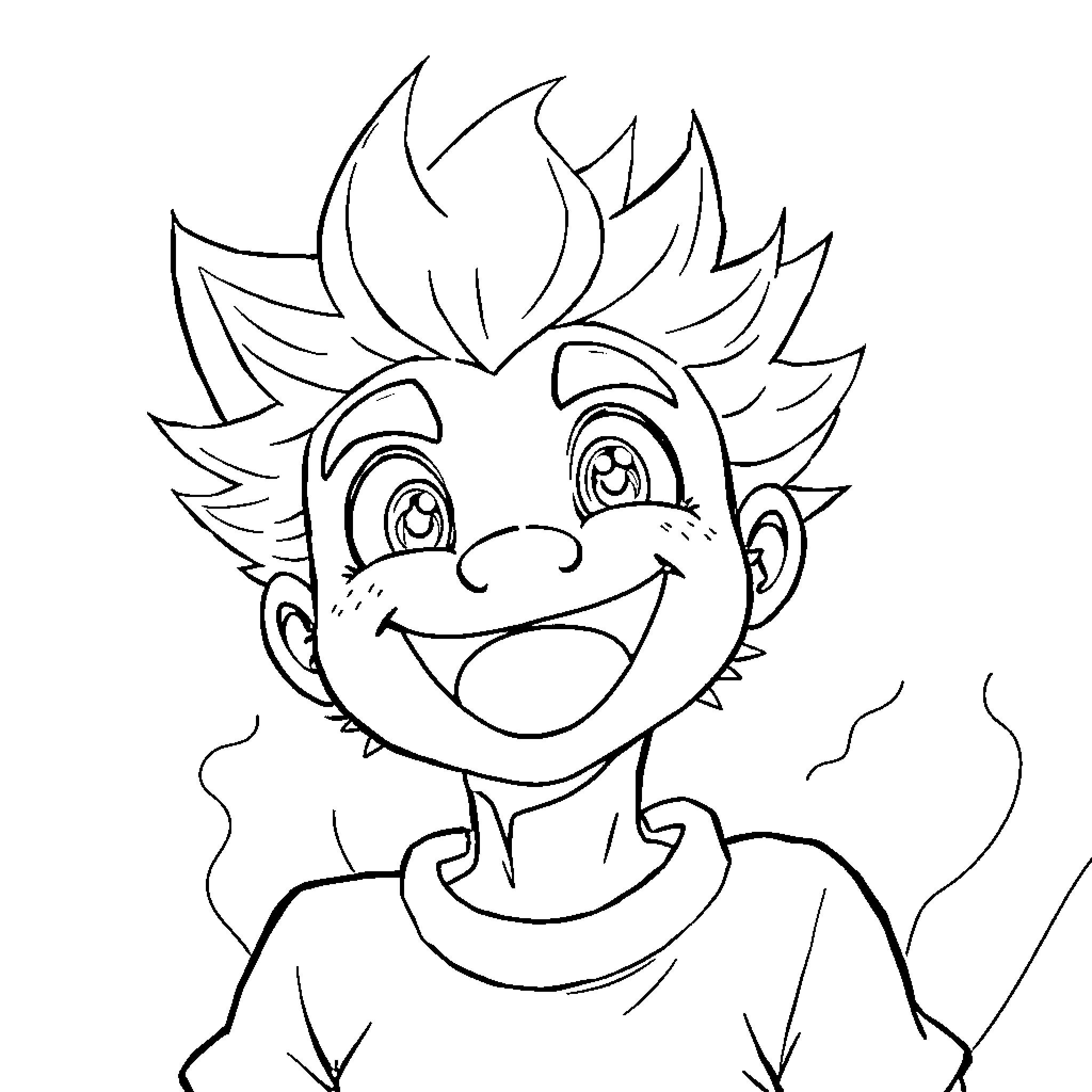 Bakugo's Energetic Expression Coloring Page (free black-and-white line drawing printable PDF for all, from beginners to advanced learners, including children, teens, adults, and seniors)