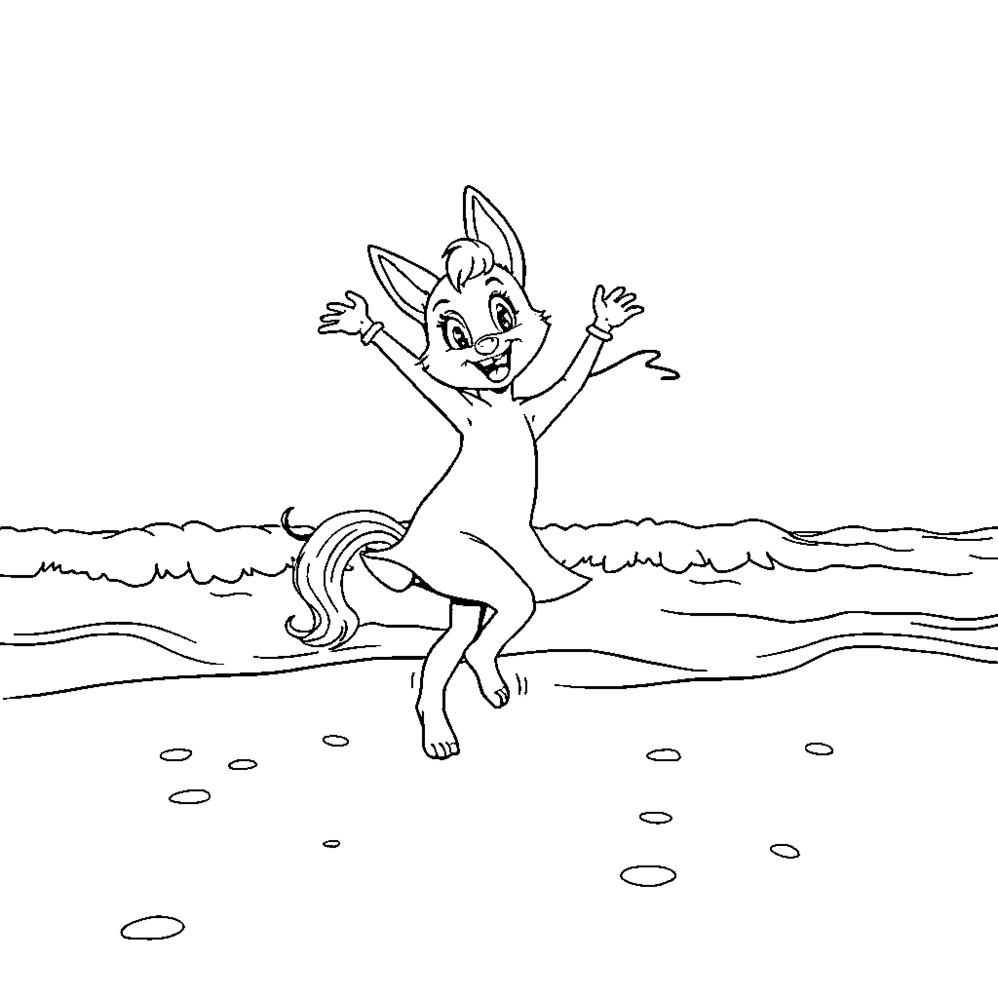 Huntrix's Joyful Beach Romp Coloring Page (free black-and-white line drawing printable PDF for all, from beginners to advanced learners, including children, teens, adults, and seniors)