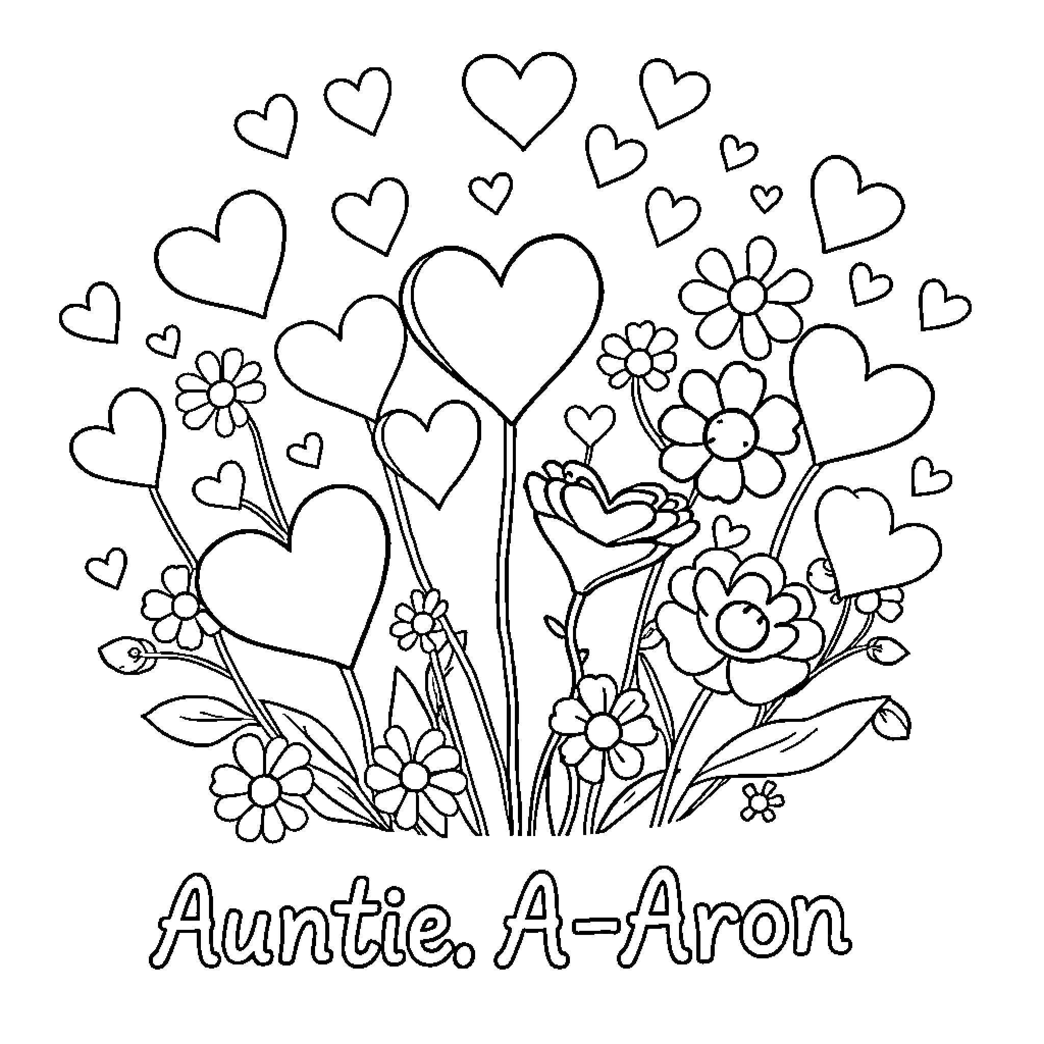 Valentine's Hearts and Floral Doodles Coloring Page (free black-and-white line drawing printable PDF for all, from beginners to advanced learners, including children, teens, adults, and seniors)