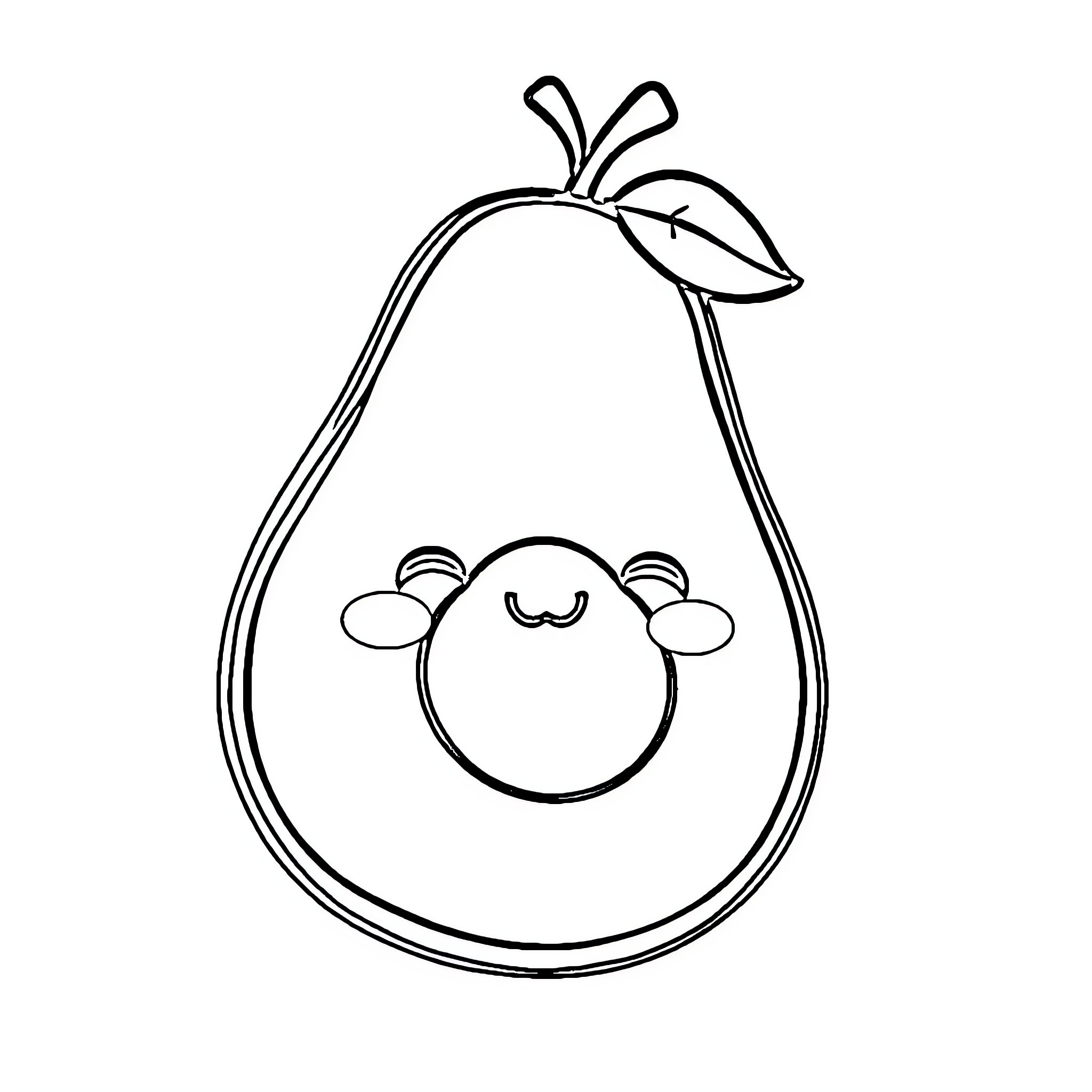 Avocado character with cute expression Coloring Page (free black-and-white line drawing printable PDF for all, from beginners to advanced learners, including children, teens, adults, and seniors)