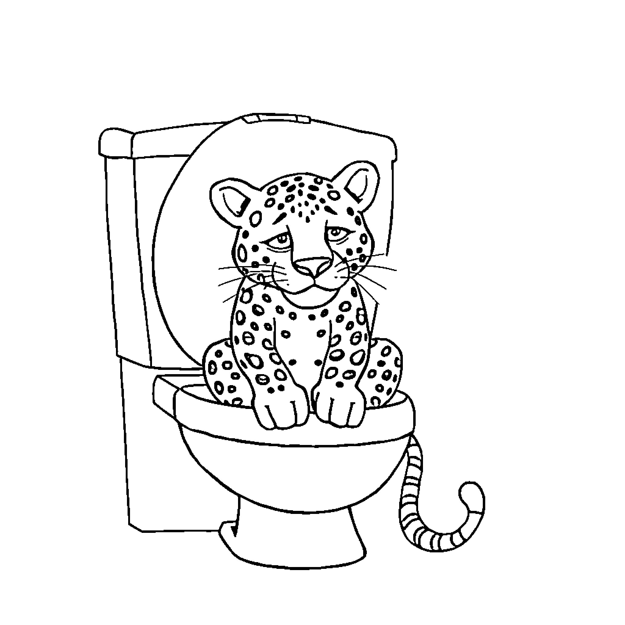 Leopard cub relaxing in a bathtub Coloring Page (free black-and-white line drawing printable PDF for all, from beginners to advanced learners, including children, teens, adults, and seniors)