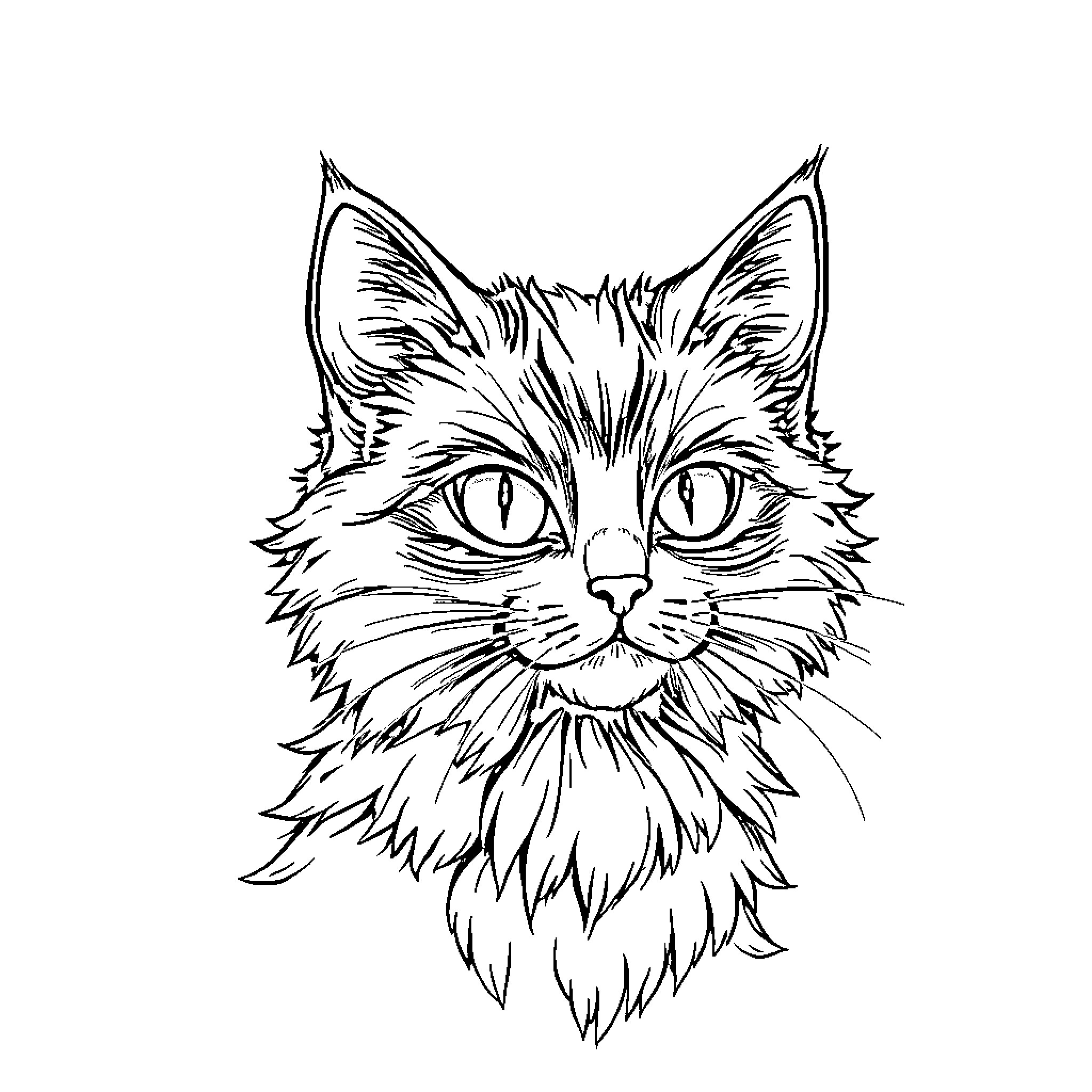 Cat with Striking Features and Expression Coloring Page (free black-and-white line drawing printable PDF for all, from beginners to advanced learners, including children, teens, adults, and seniors)
