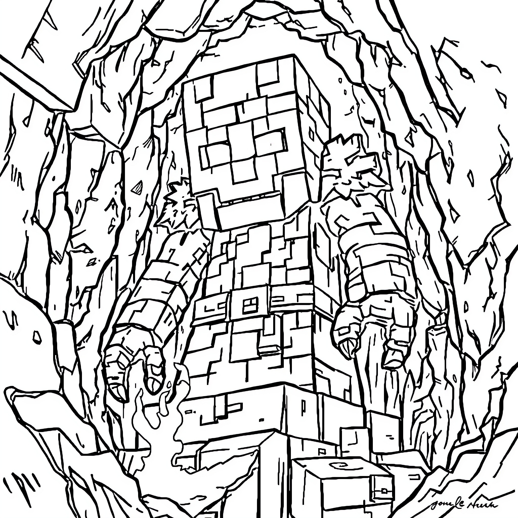 Warden of the Shattered Citadel Coloring Page (free black-and-white line drawing printable PDF for all, from beginners to advanced learners, including children, teens, adults, and seniors)