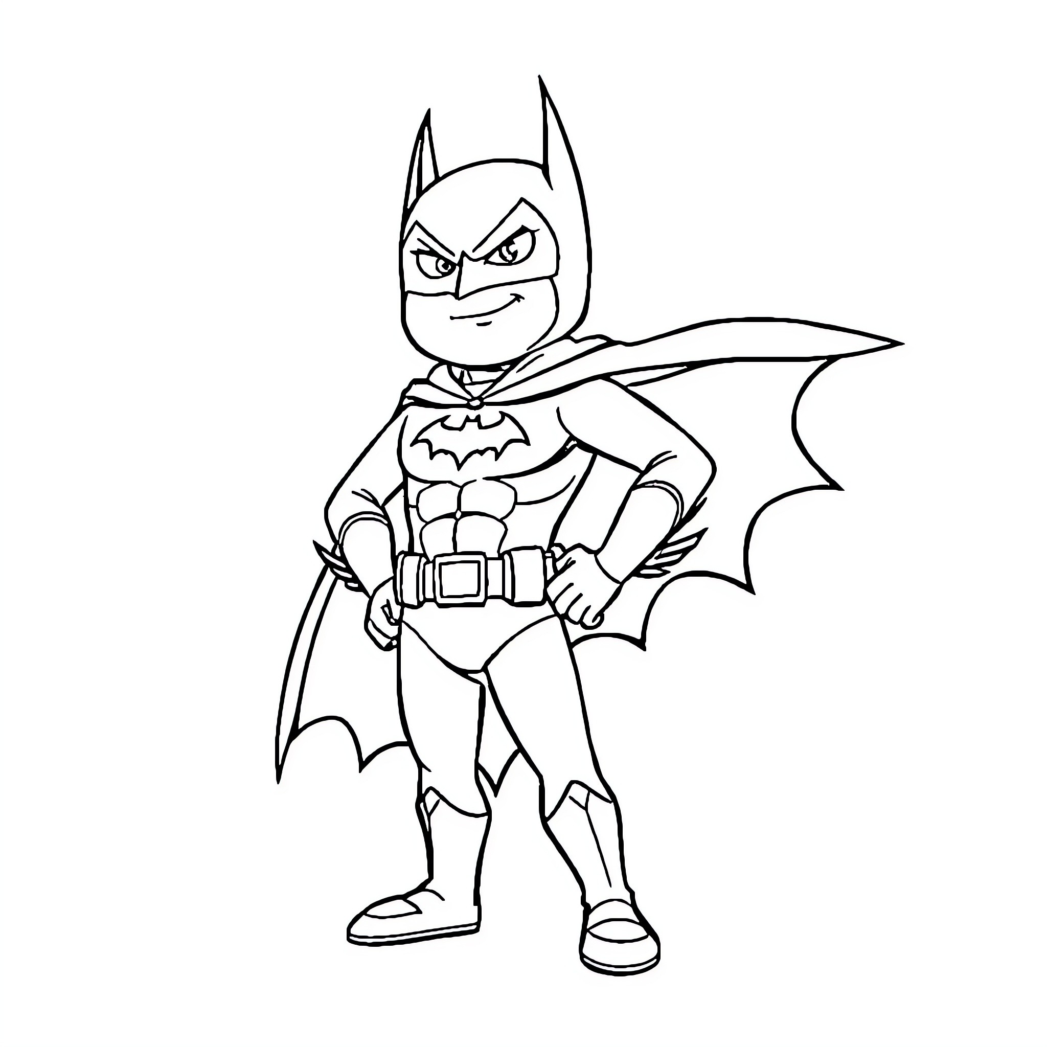 Spongebob Batman posing heroically Coloring Page (free black-and-white line drawing printable PDF for all, from beginners to advanced learners, including children, teens, adults, and seniors)