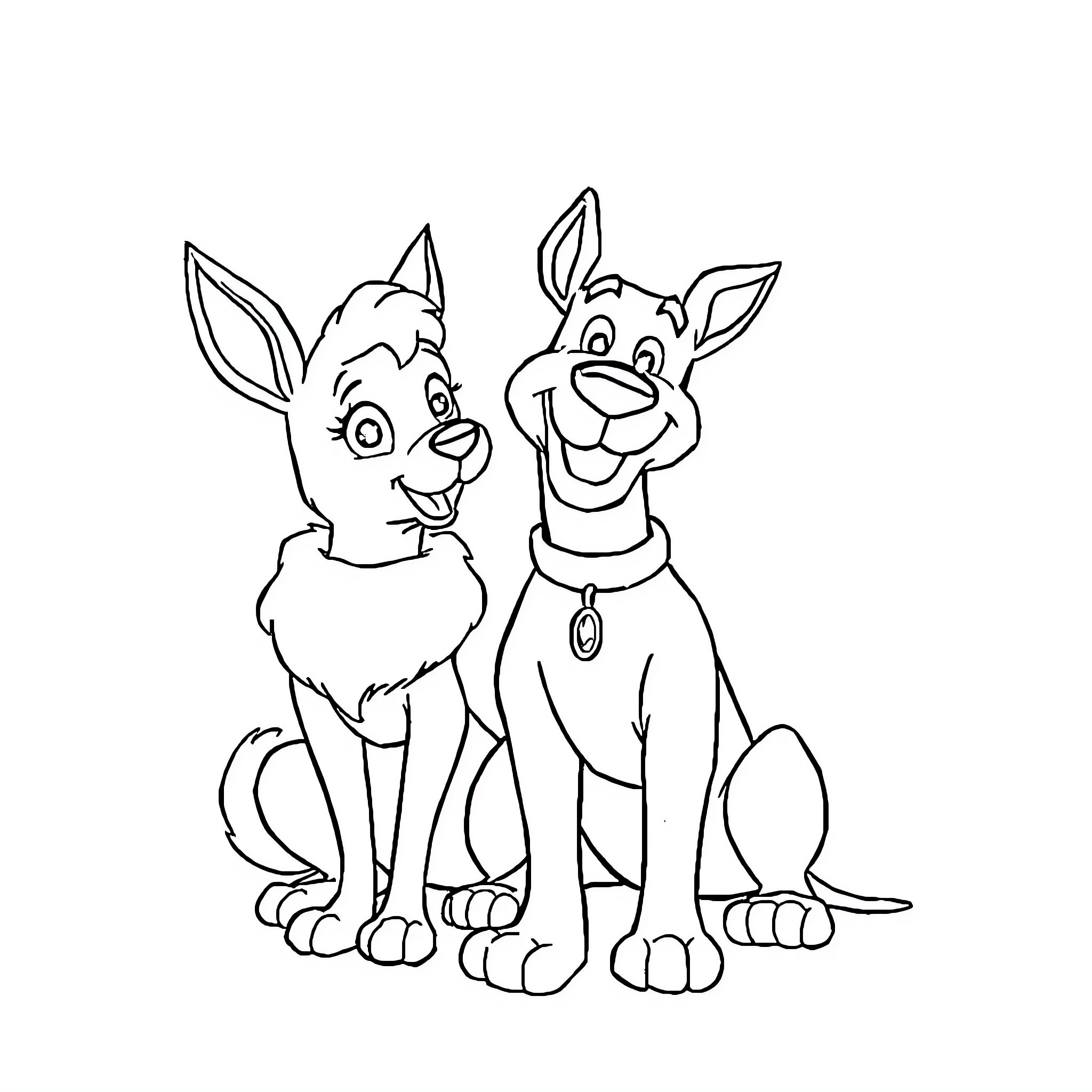 Scooby Doo and his friends playing together Coloring Page (free black-and-white line drawing printable PDF for all, from beginners to advanced learners, including children, teens, adults, and seniors)