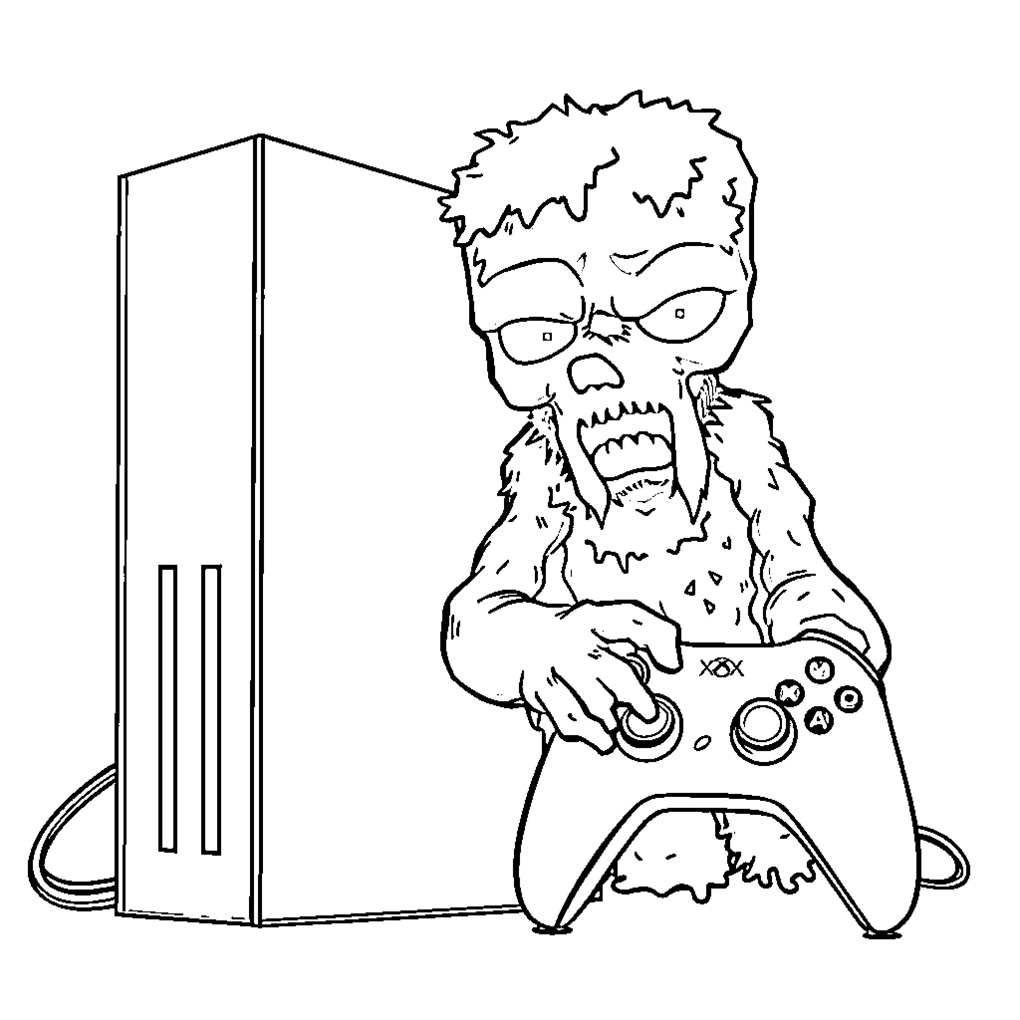 Creeper Playing Videogames with Intensity Coloring Page (free black-and-white line drawing printable PDF for all, from beginners to advanced learners, including children, teens, adults, and seniors)