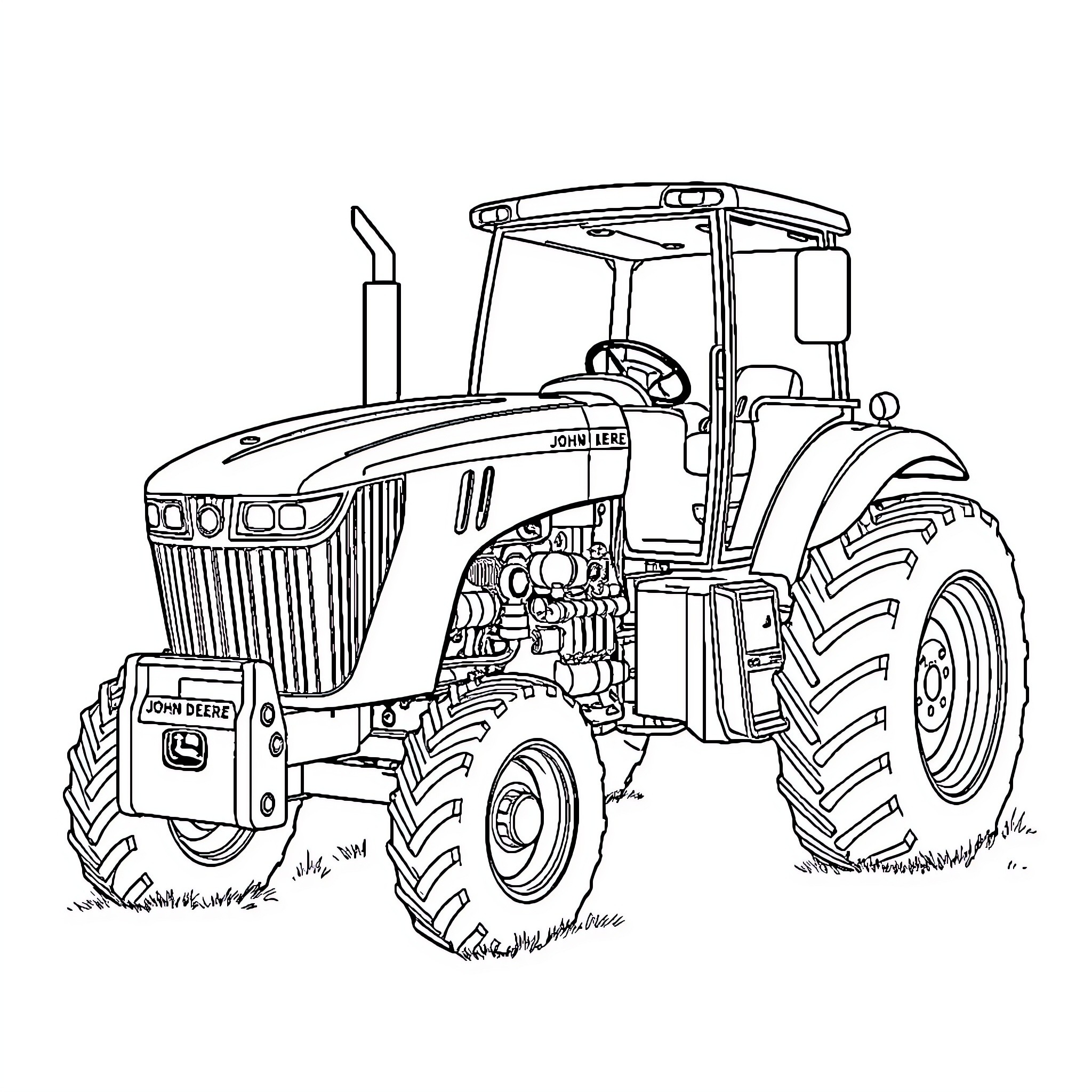 John Deere tractor working in the field Coloring Page (free black-and-white line drawing printable PDF for all, from beginners to advanced learners, including children, teens, adults, and seniors)