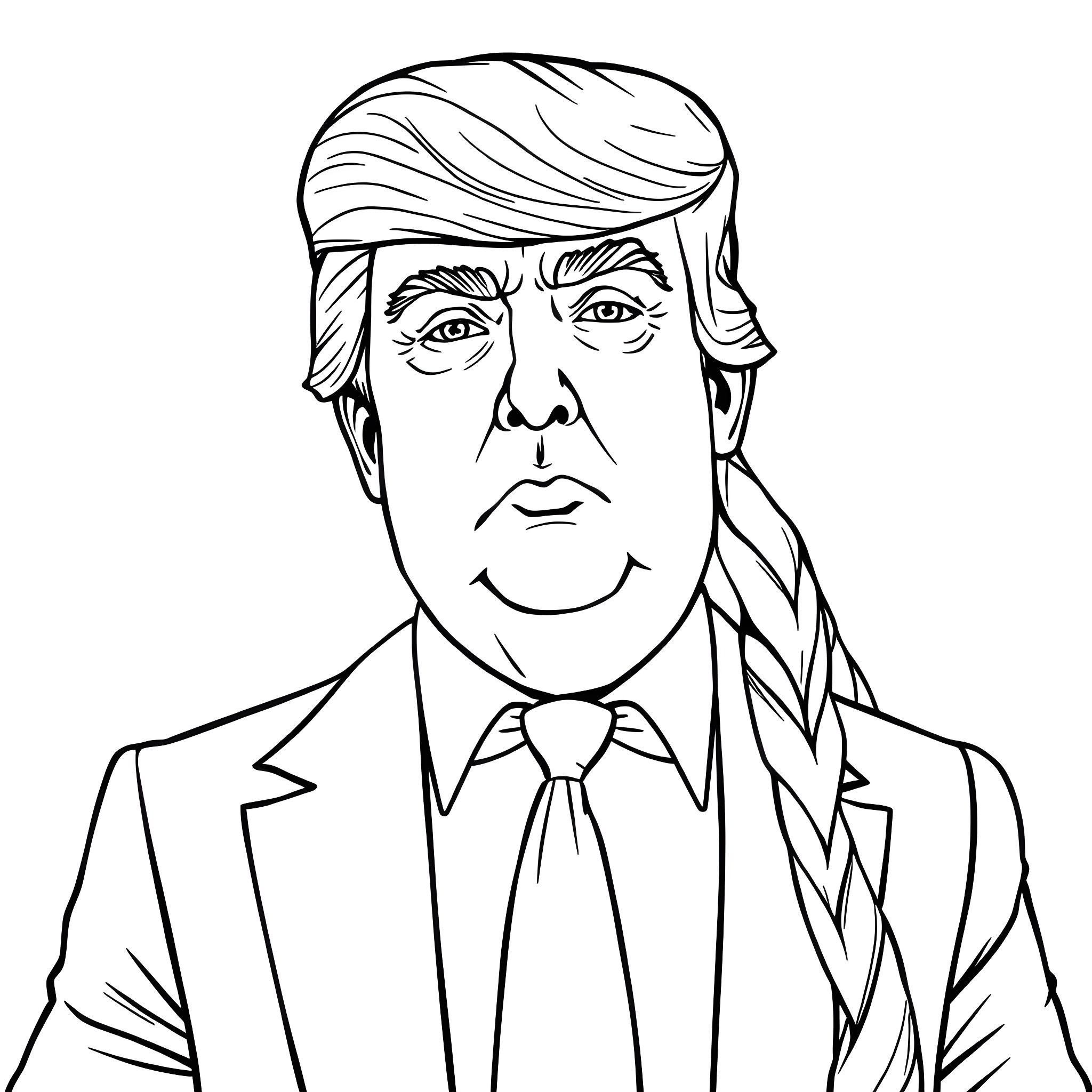 Trump in a stern, serious expression Coloring Page (free black-and-white line drawing printable PDF for all, from beginners to advanced learners, including children, teens, adults, and seniors)