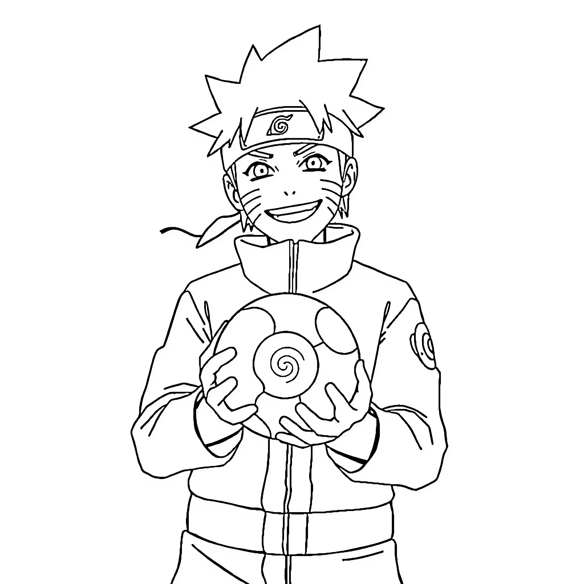 Naruto's Cheerful Ninja Adventure Coloring Page (free black-and-white line drawing printable PDF for all, from beginners to advanced learners, including children, teens, adults, and seniors)