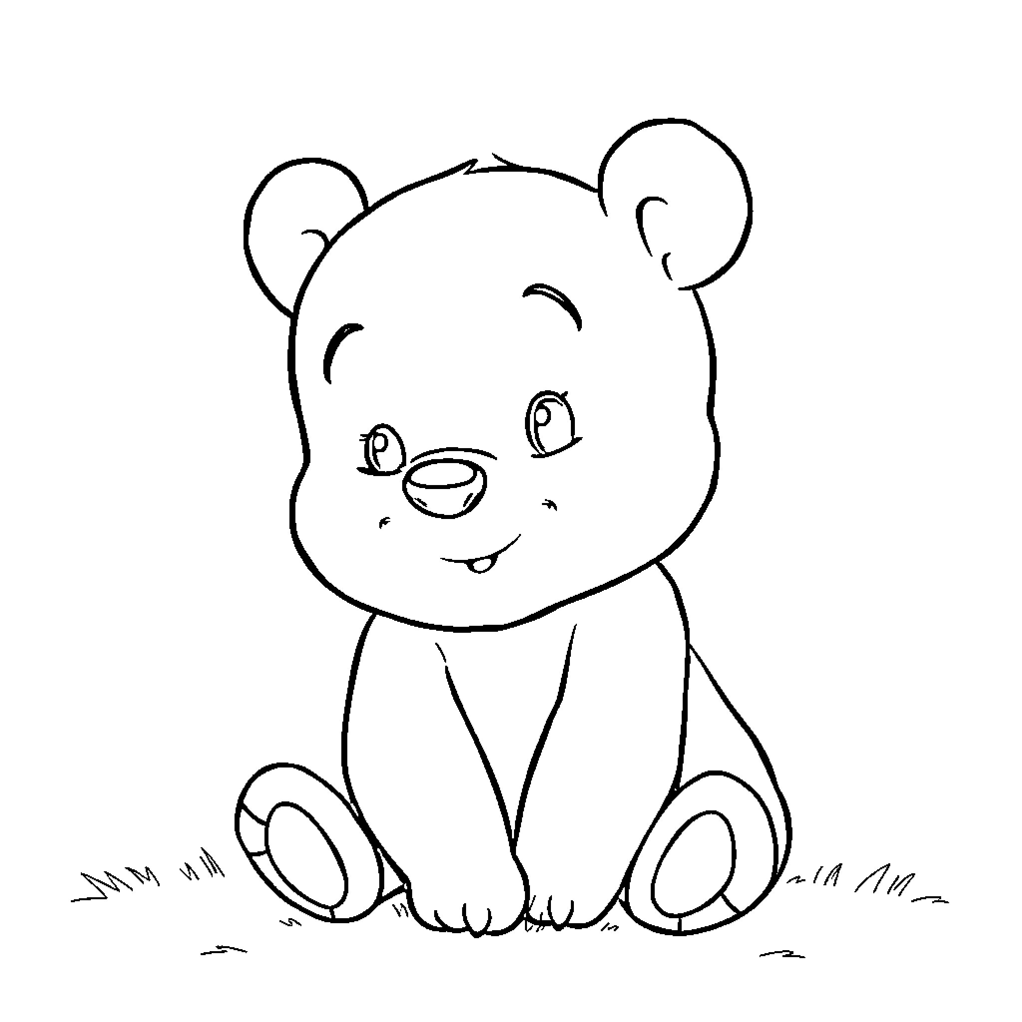 Winnie The Pooh sitting happily on the grass Coloring Page (free black-and-white line drawing printable PDF for all, from beginners to advanced learners, including children, teens, adults, and seniors)