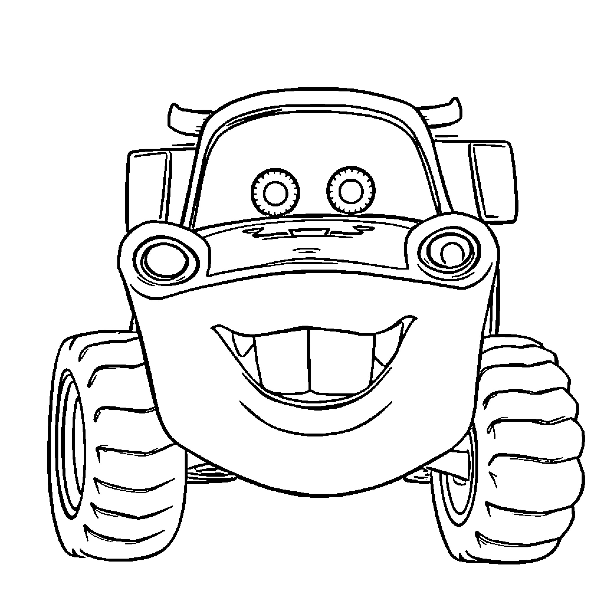 Mater's Joyful Tow Truck Antics Coloring Page (free black-and-white line drawing printable PDF for all, from beginners to advanced learners, including children, teens, adults, and seniors)