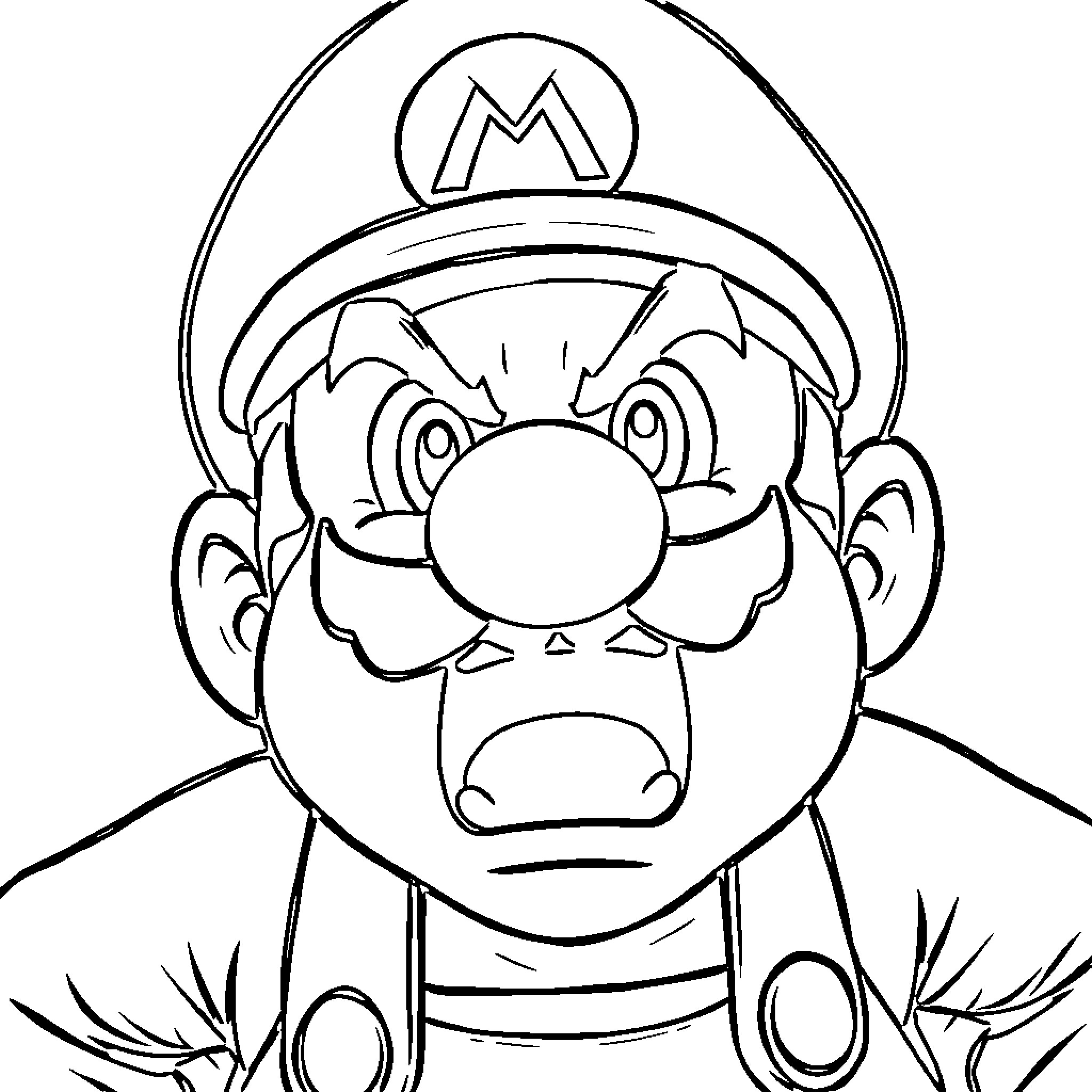 Mario making a silly face Coloring Page (free black-and-white line drawing printable PDF for all, from beginners to advanced learners, including children, teens, adults, and seniors)