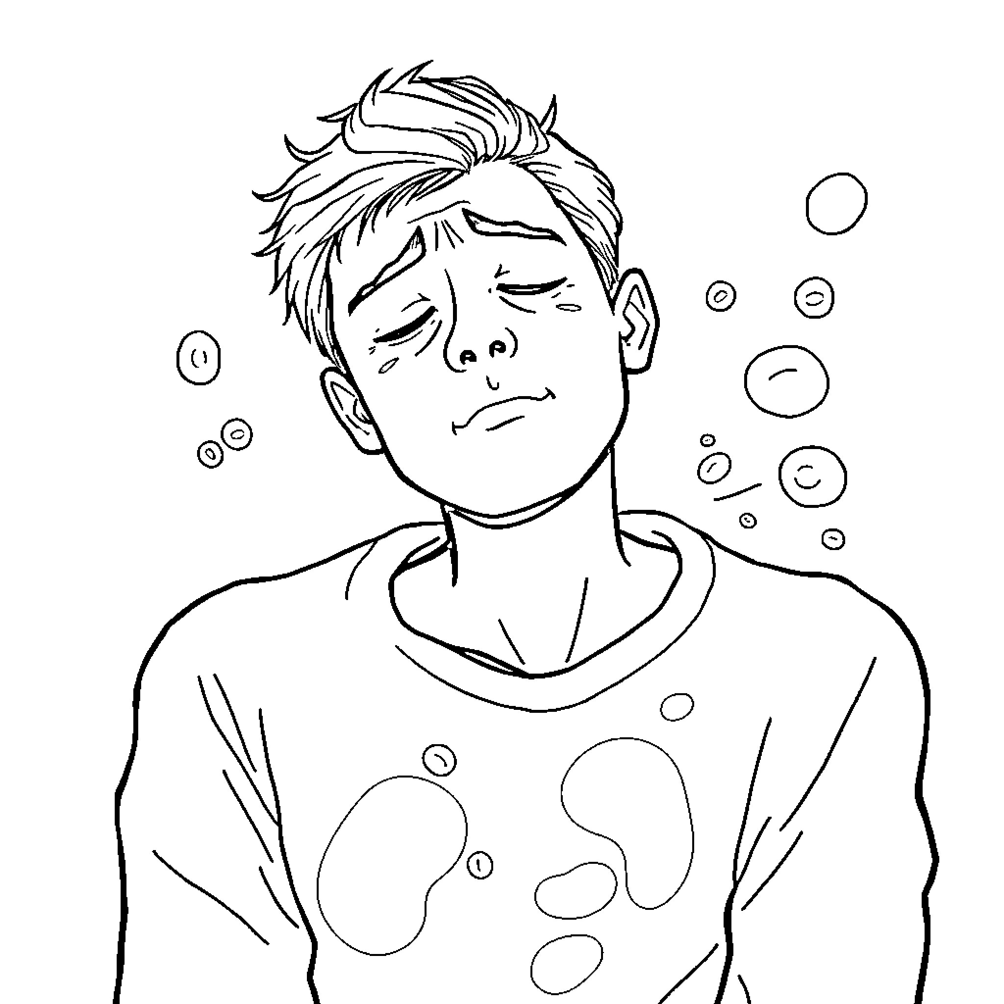 Anemia - A Tired Youth's Struggle Coloring Page (free black-and-white line drawing printable PDF for all, from beginners to advanced learners, including children, teens, adults, and seniors)