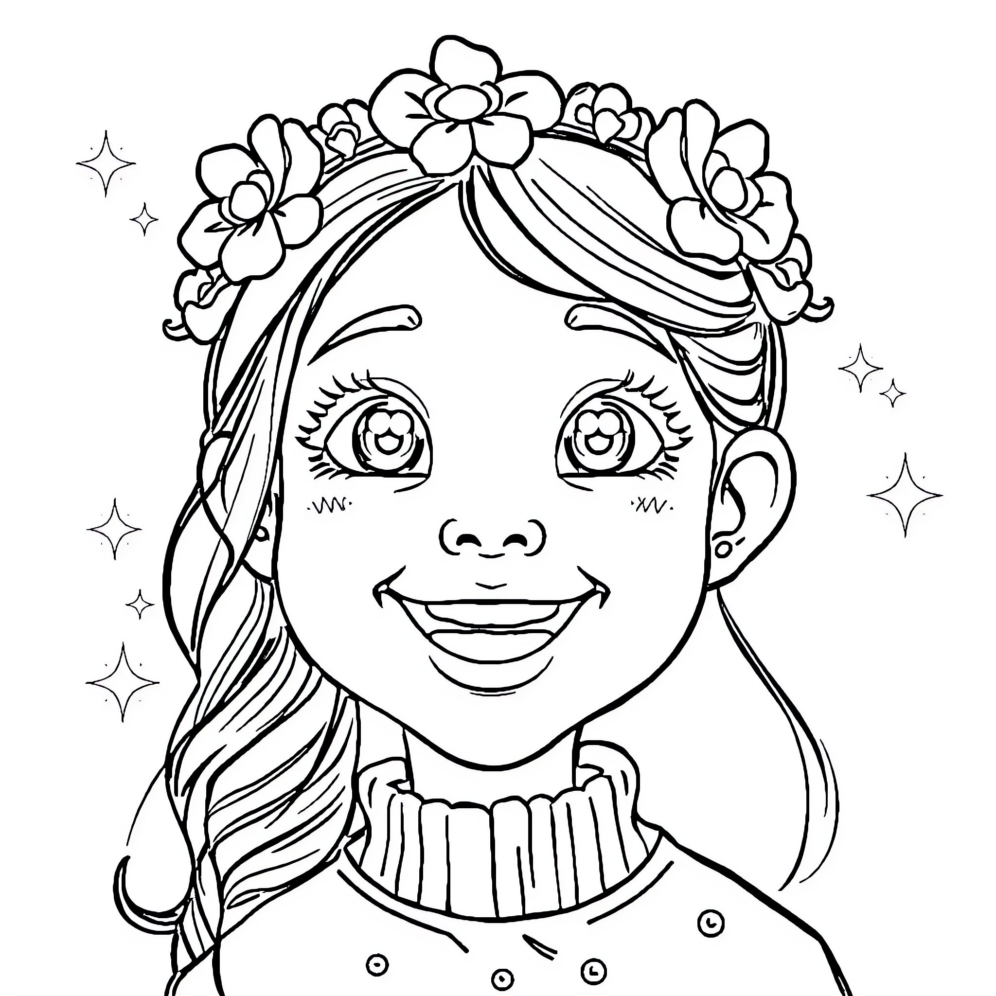 Tolu's Floral Delight Coloring Page (free black-and-white line drawing printable PDF for all, from beginners to advanced learners, including children, teens, adults, and seniors)