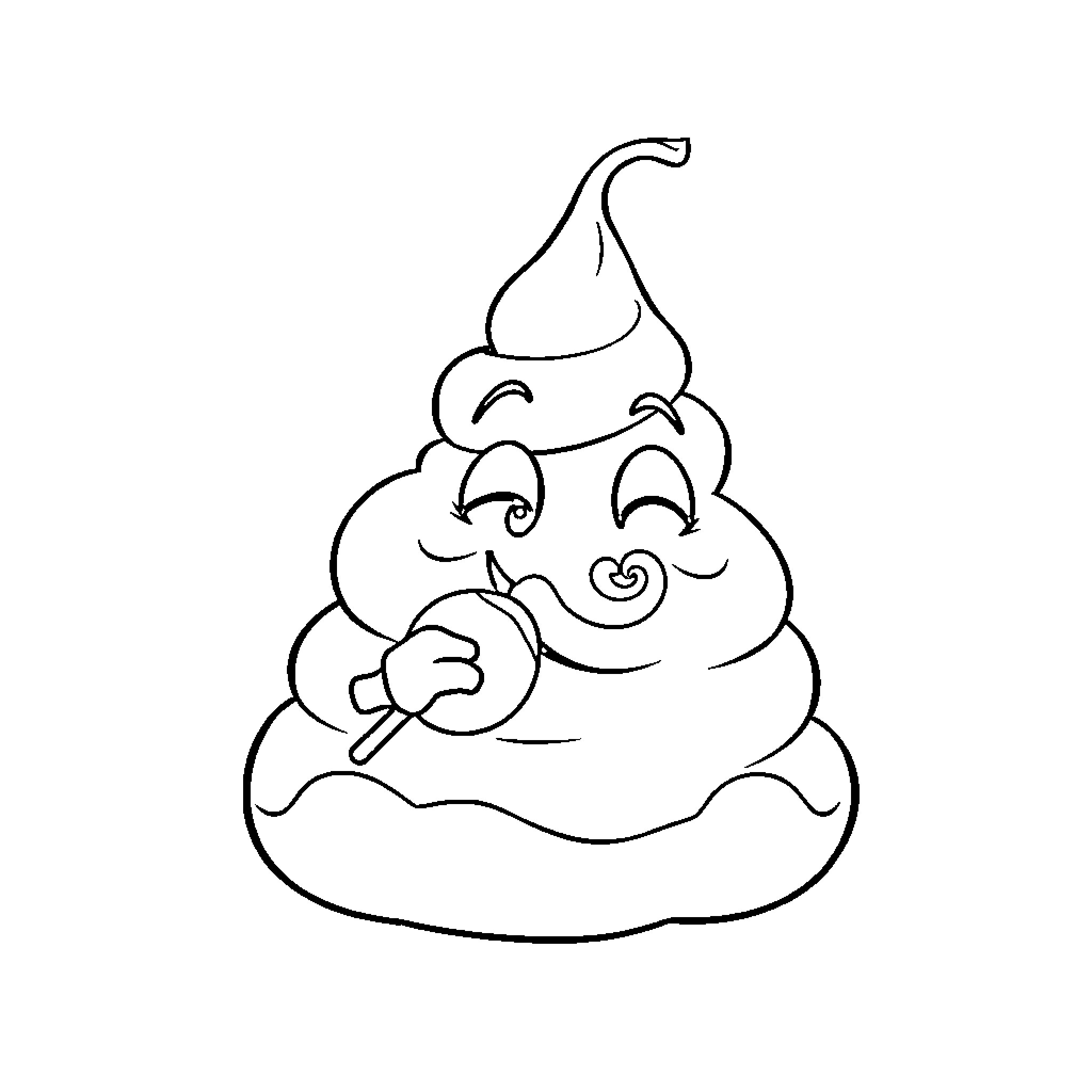 Poop emoji having a silly expression Coloring Page (free black-and-white line drawing printable PDF for all, from beginners to advanced learners, including children, teens, adults, and seniors)
