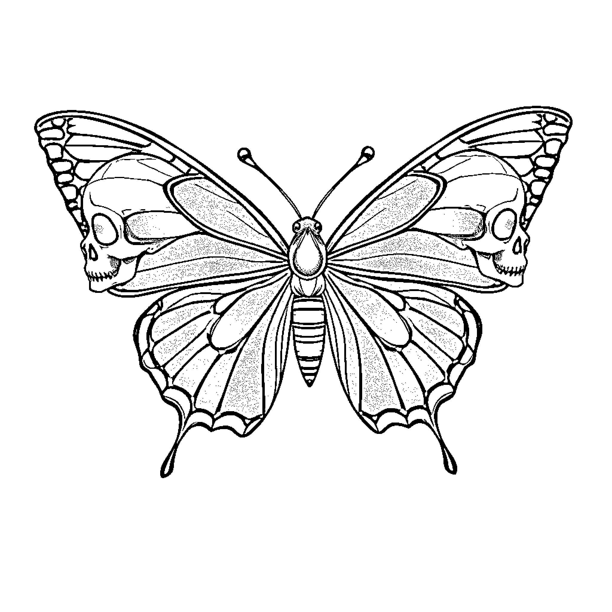 Butterfly with Intricate Wing Design Coloring Page (free black-and-white line drawing printable PDF for all, from beginners to advanced learners, including children, teens, adults, and seniors)
