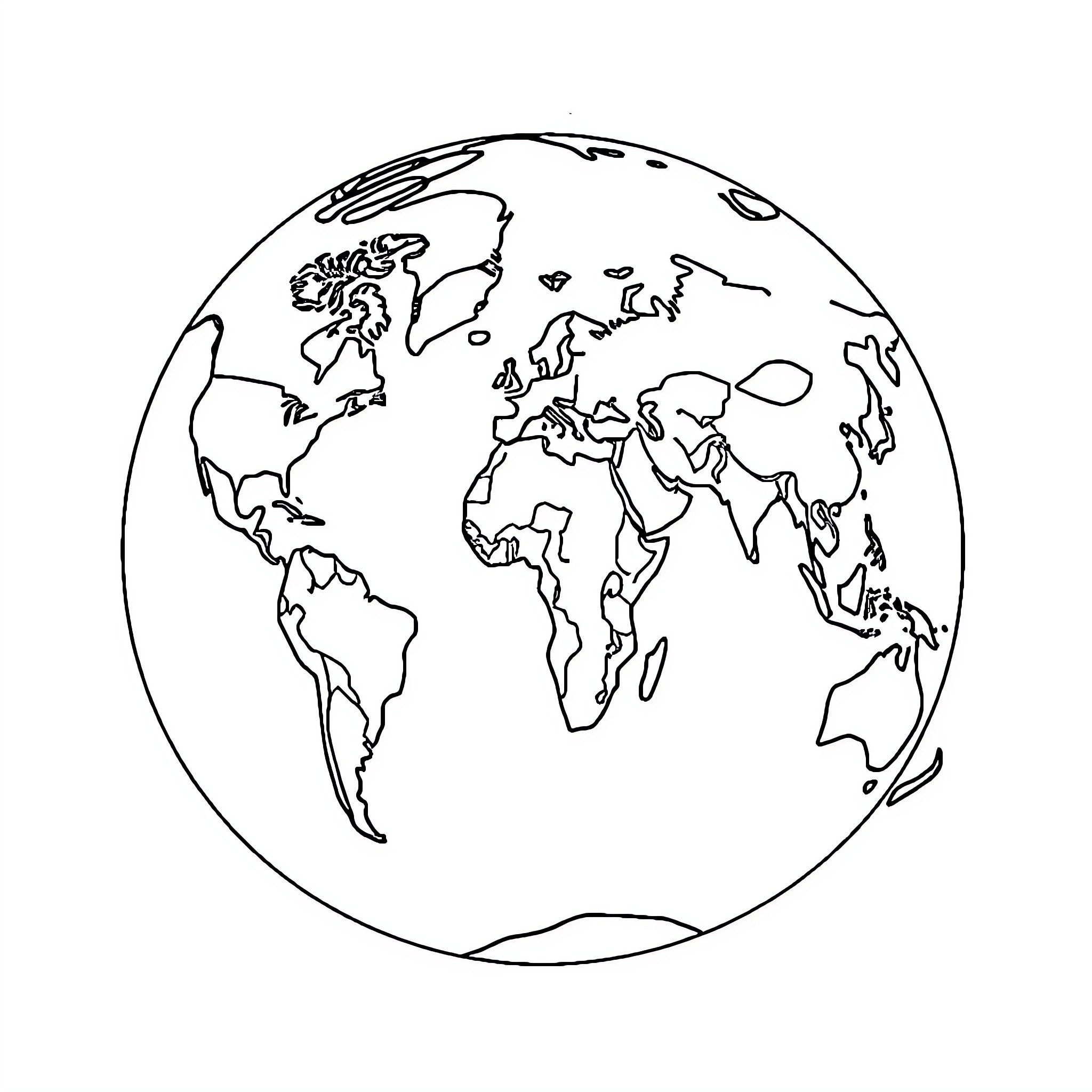 Continent Outline of the World Globe Coloring Page (free black-and-white line drawing printable PDF for all, from beginners to advanced learners, including children, teens, adults, and seniors)