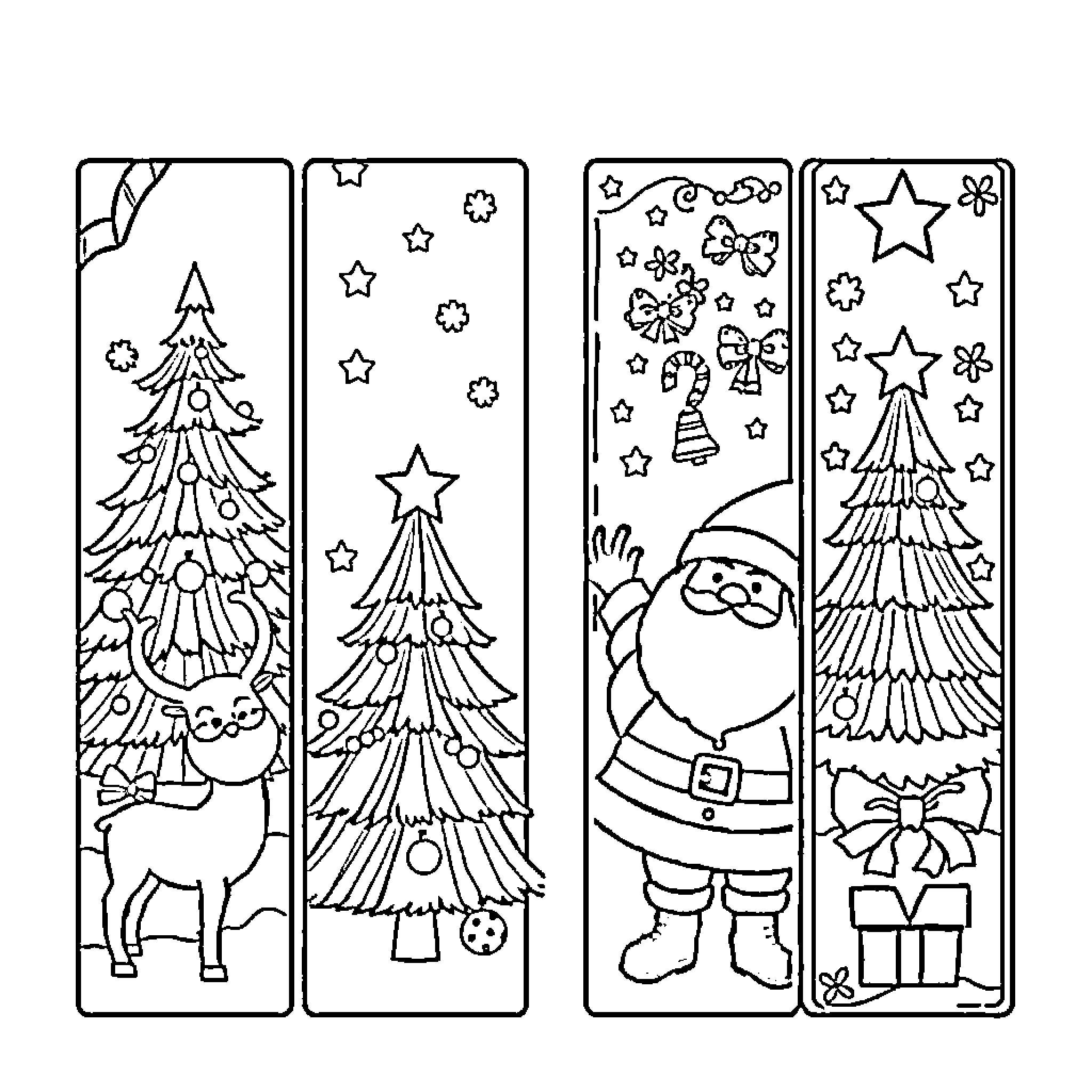 Bookmark with Holiday Scenes and Decorations Coloring Page (free black-and-white line drawing printable PDF for all, from beginners to advanced learners, including children, teens, adults, and seniors)